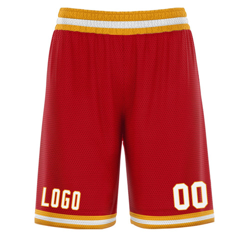 Custom Red Yellow White Basketball Shorts