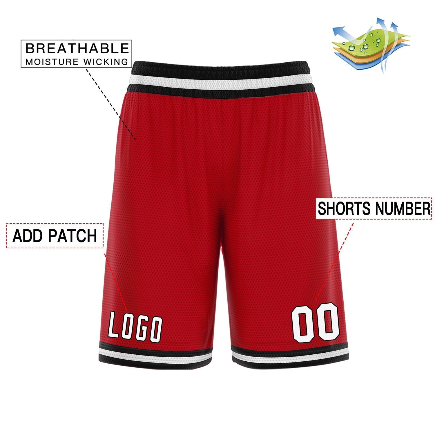 Custom Red Black White Basketball Shorts