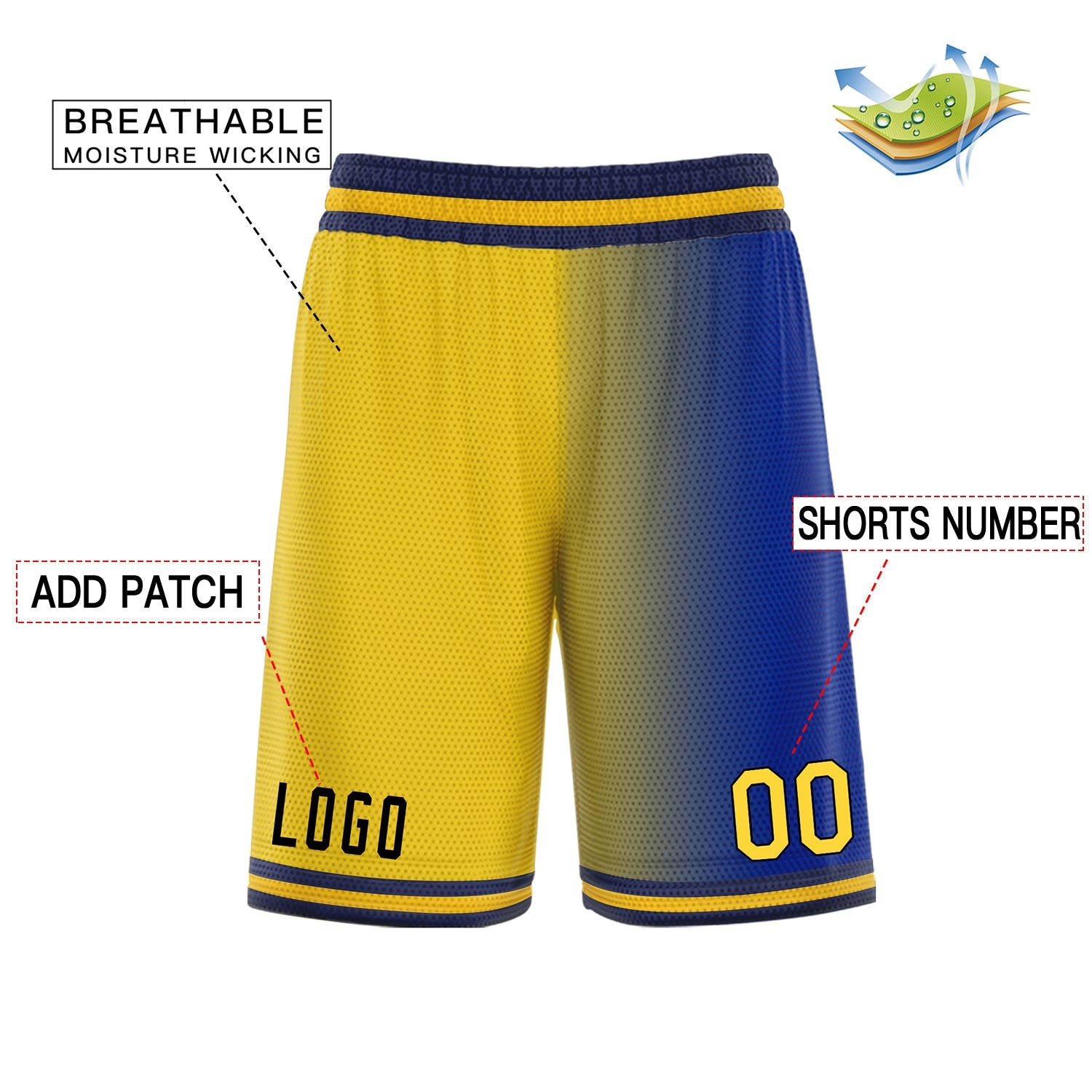 Custom Yellow Blue Athletic Gradient Fashion Basketball Shorts