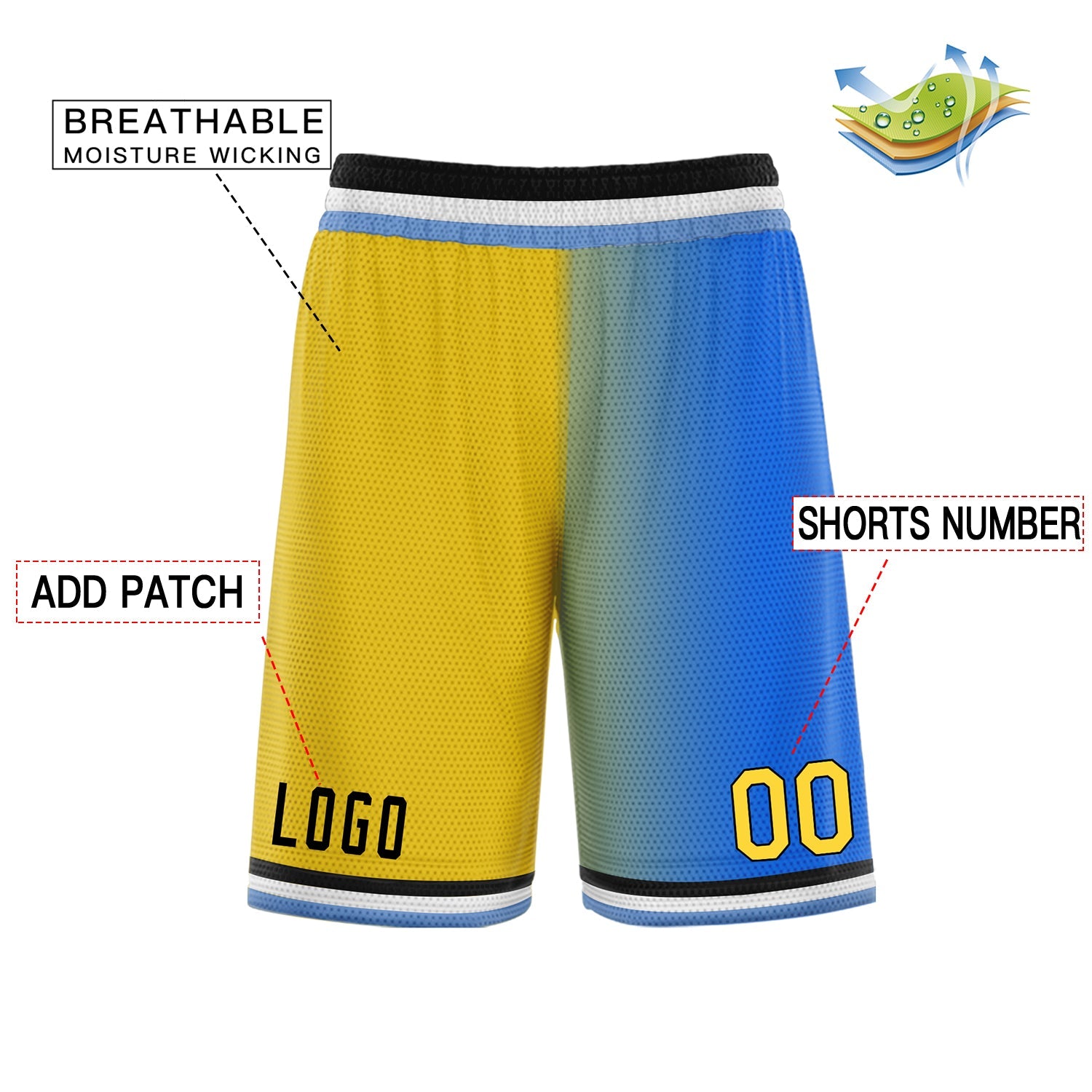 Custom Yellow Blue Gradient Fashion Basketball Shorts