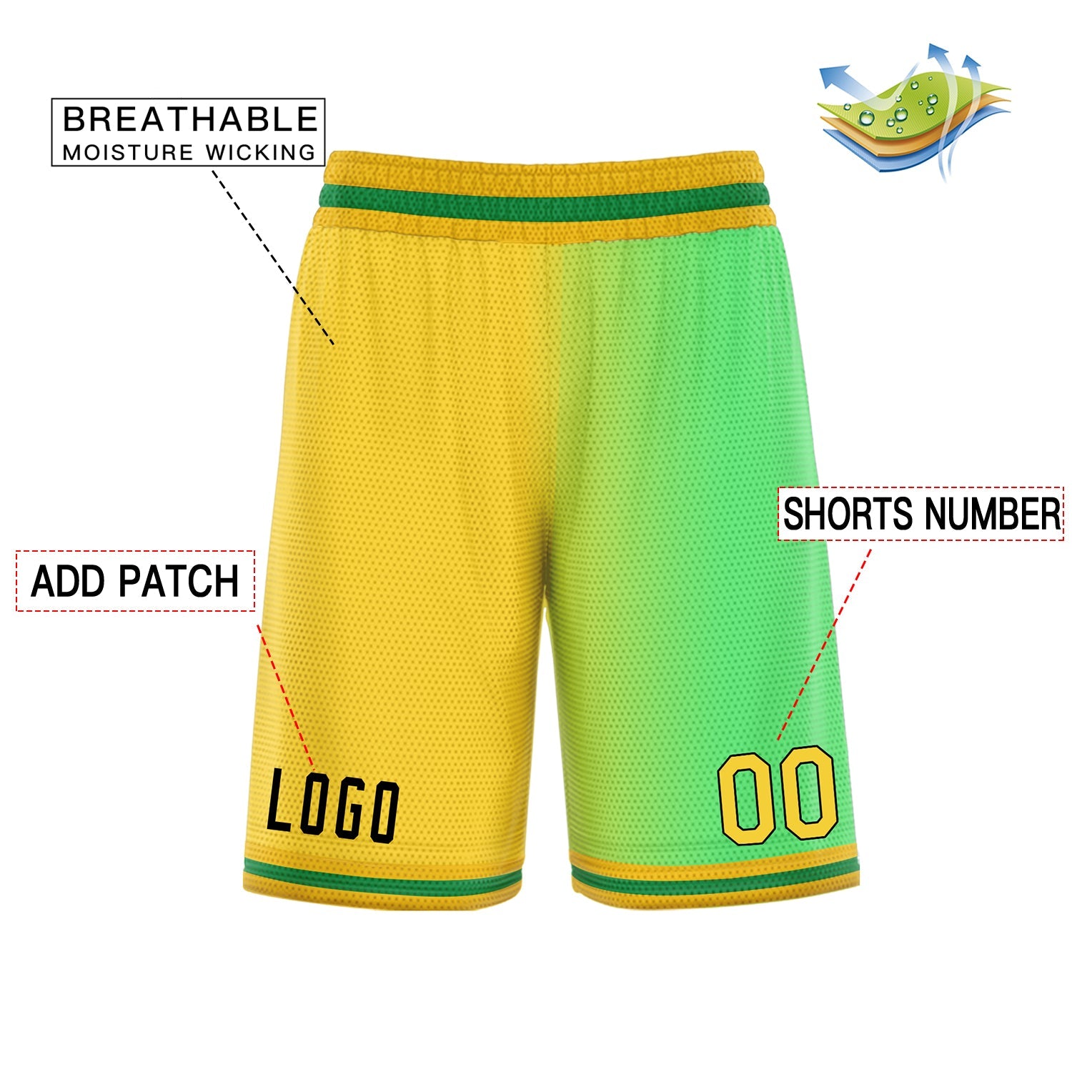 Custom Yellow Neon Green Gradient Fashion Basketball Shorts