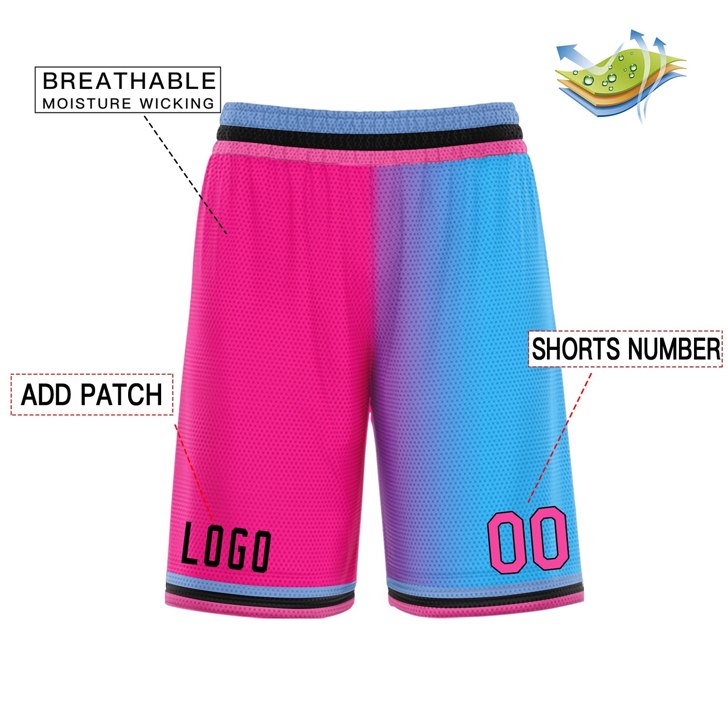 Custom Pink Blue Gradient Fashion Basketball Shorts