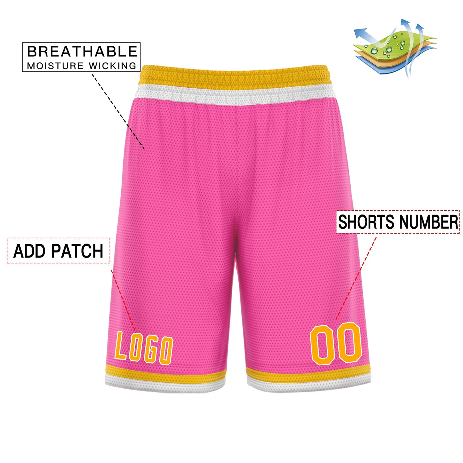 Custom Pink Yellow Athletic Basketball Shorts