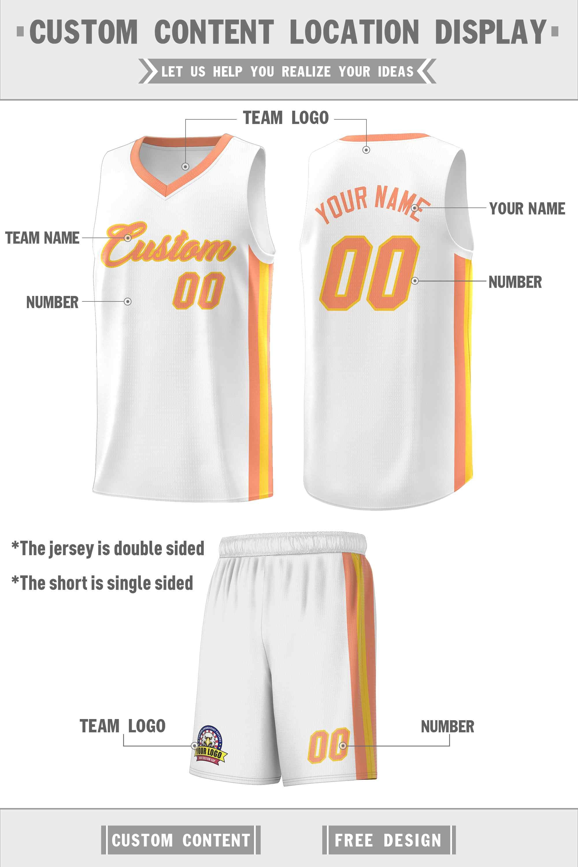 Custom White Orange-Yellow Classic Sets Sports Uniform Basketball Jersey