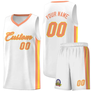 Maillot de basket-ball uniforme de sport, ensemble classique blanc Orange-jaune personnalisé