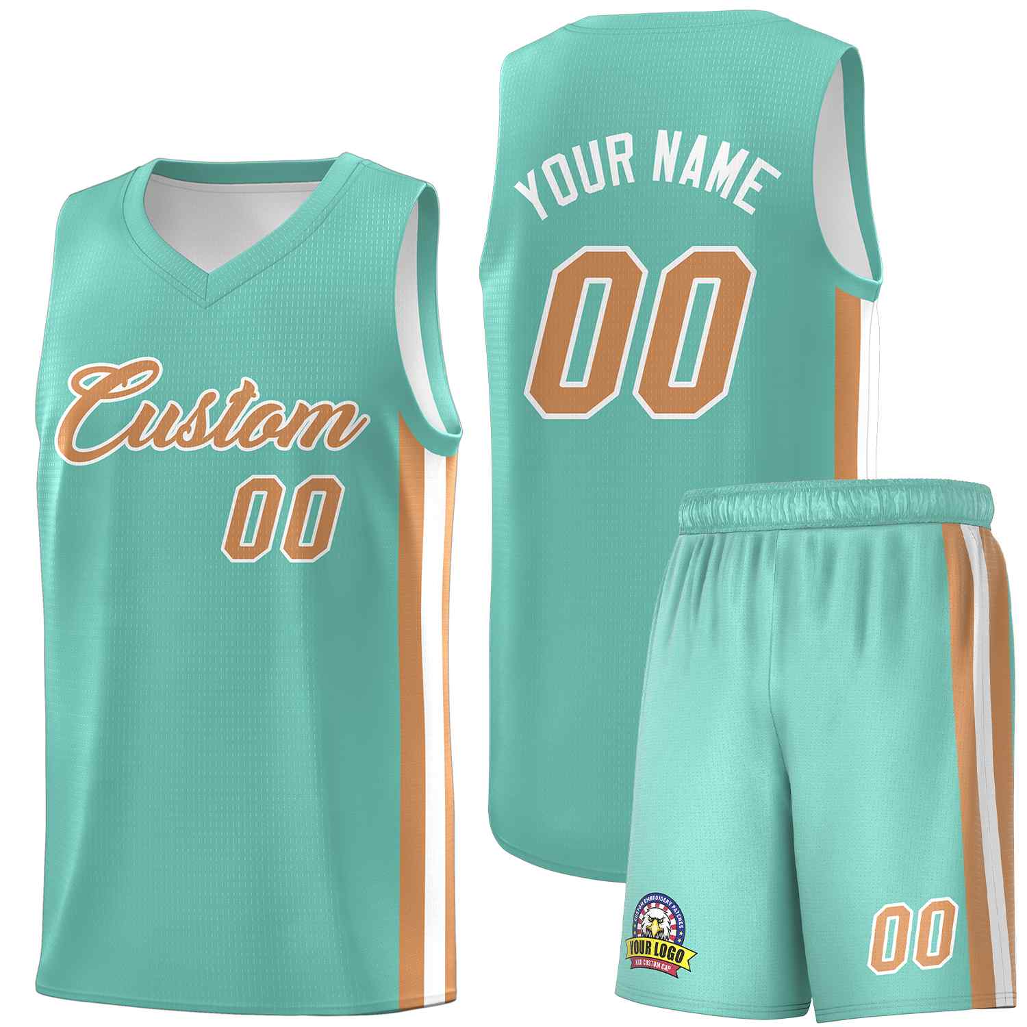 Custom Aqua Old Gold-White Classic Sets Sports Uniform Basketball Jersey