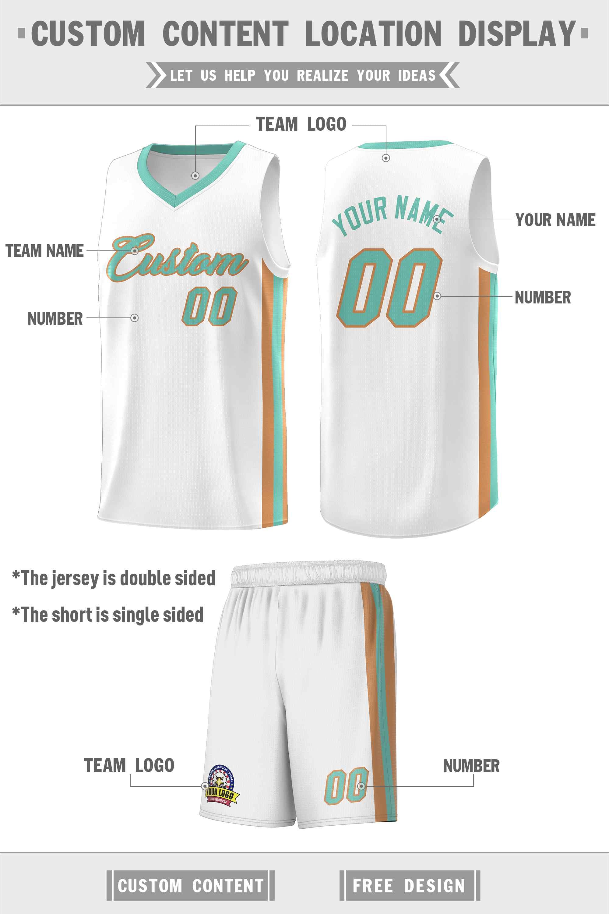 Maillot de basket-ball blanc personnalisé Aqua-Old Gold, ensemble classique, uniforme de sport