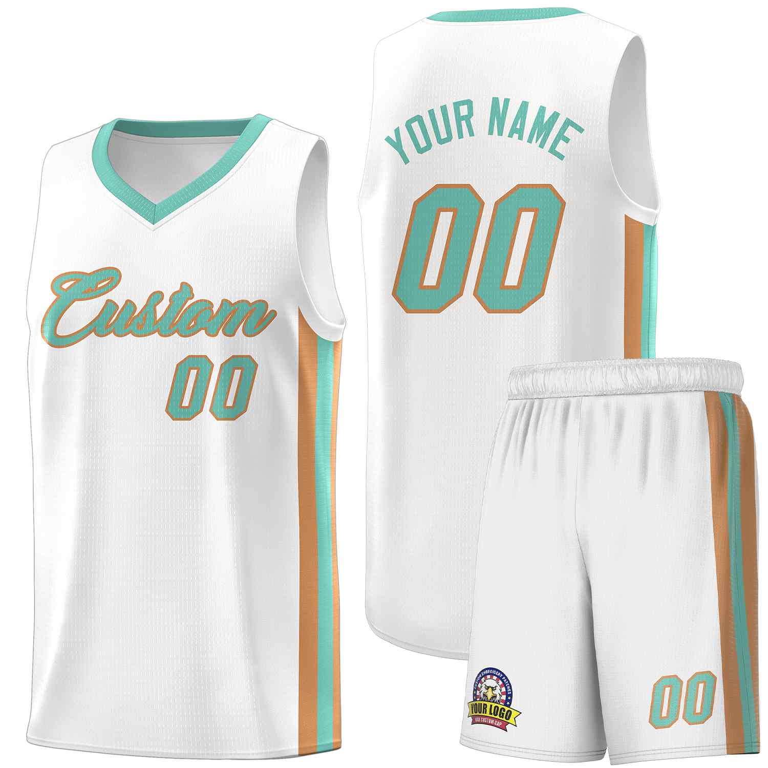 Maillot de basket-ball blanc personnalisé Aqua-Old Gold, ensemble classique, uniforme de sport