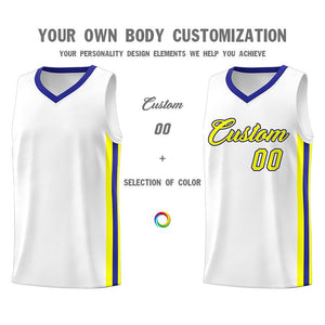 Custom White Yellow-Royal Classic Sets Sports Uniform Basketball Jersey