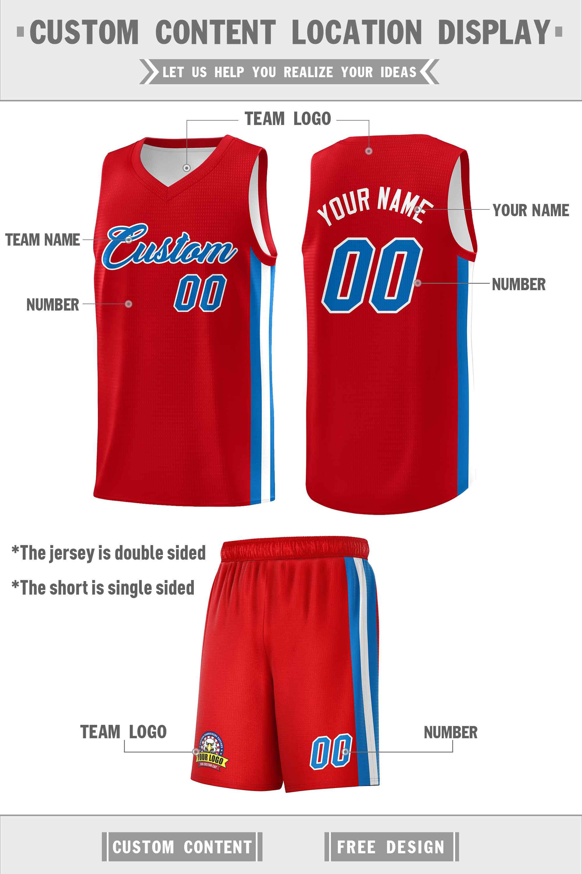 Custom Red Blue-White Classic Sets Sports Uniform Basketball Jersey