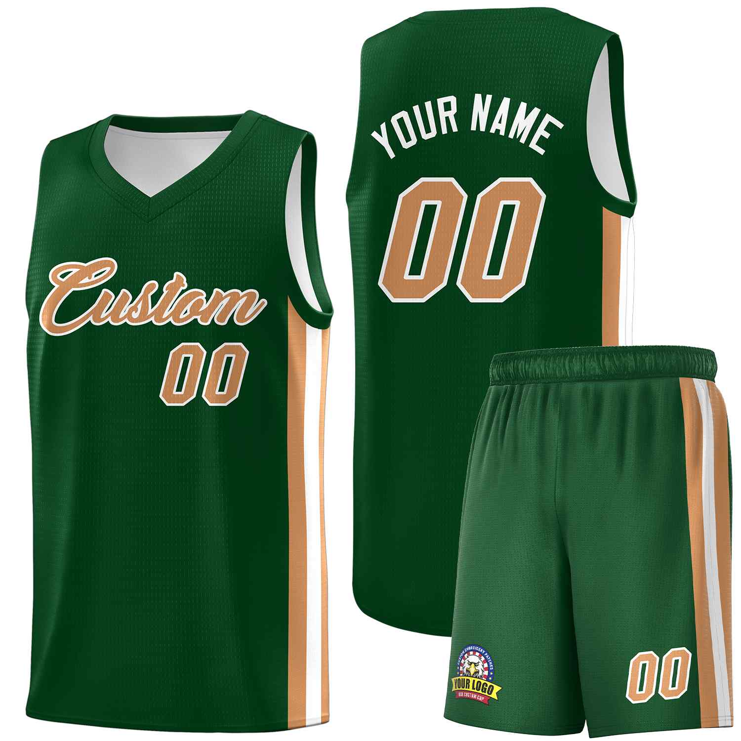 Maillot de basket-ball uniforme de sport, ensembles classiques verts personnalisés, vieux or-blanc