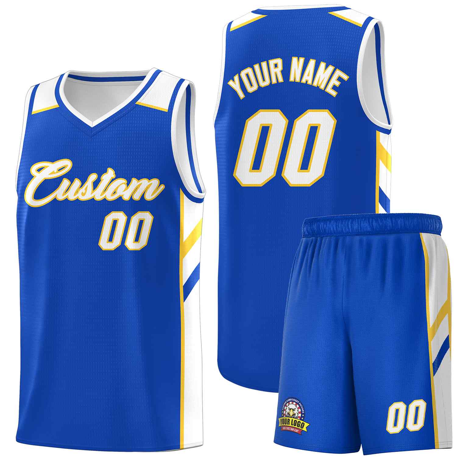 Maillot de basket-ball uniforme de sport, ensembles classiques Royal blanc-jaune personnalisés