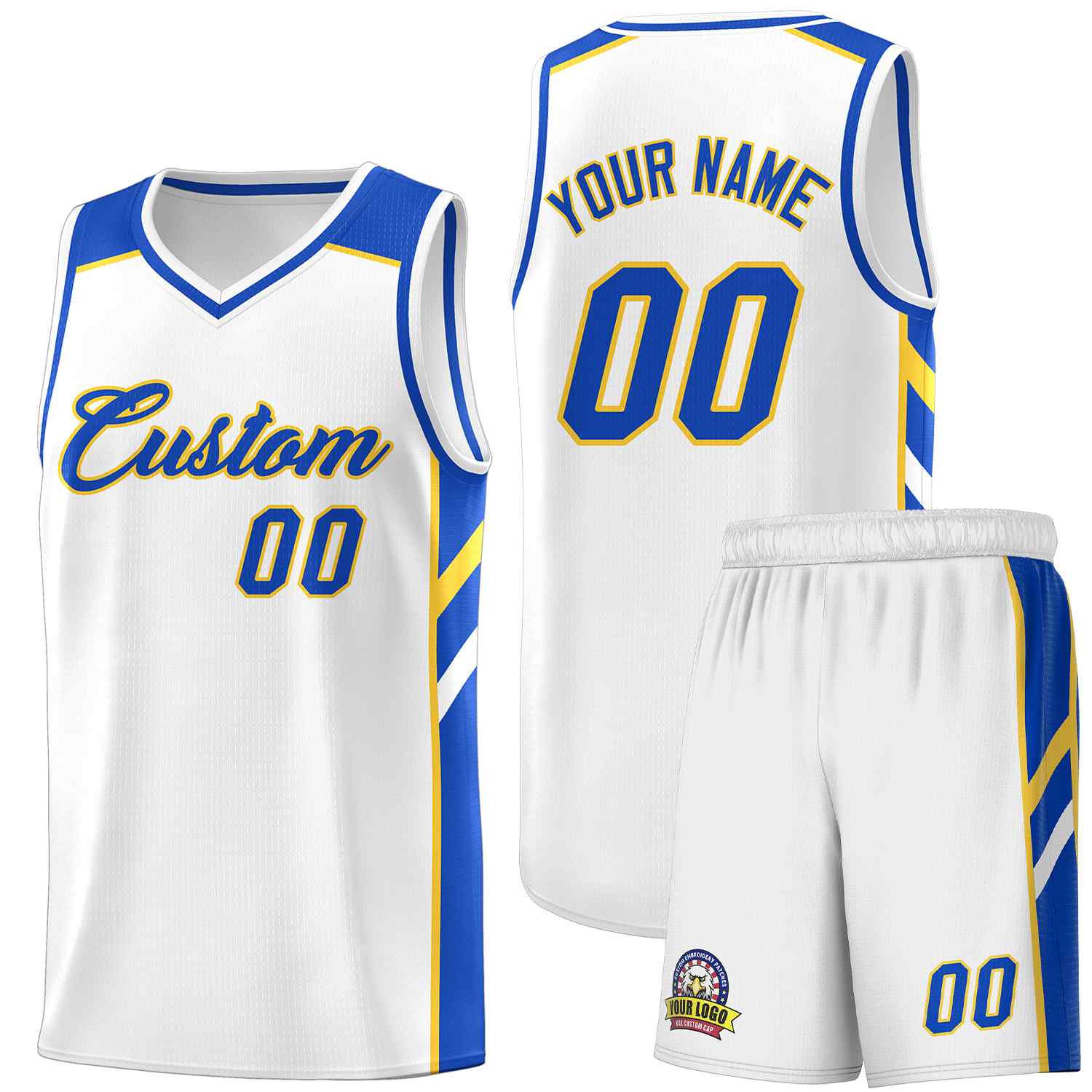 Maillot de basket-ball uniforme de sport, ensembles classiques blanc-jaune Royal personnalisés