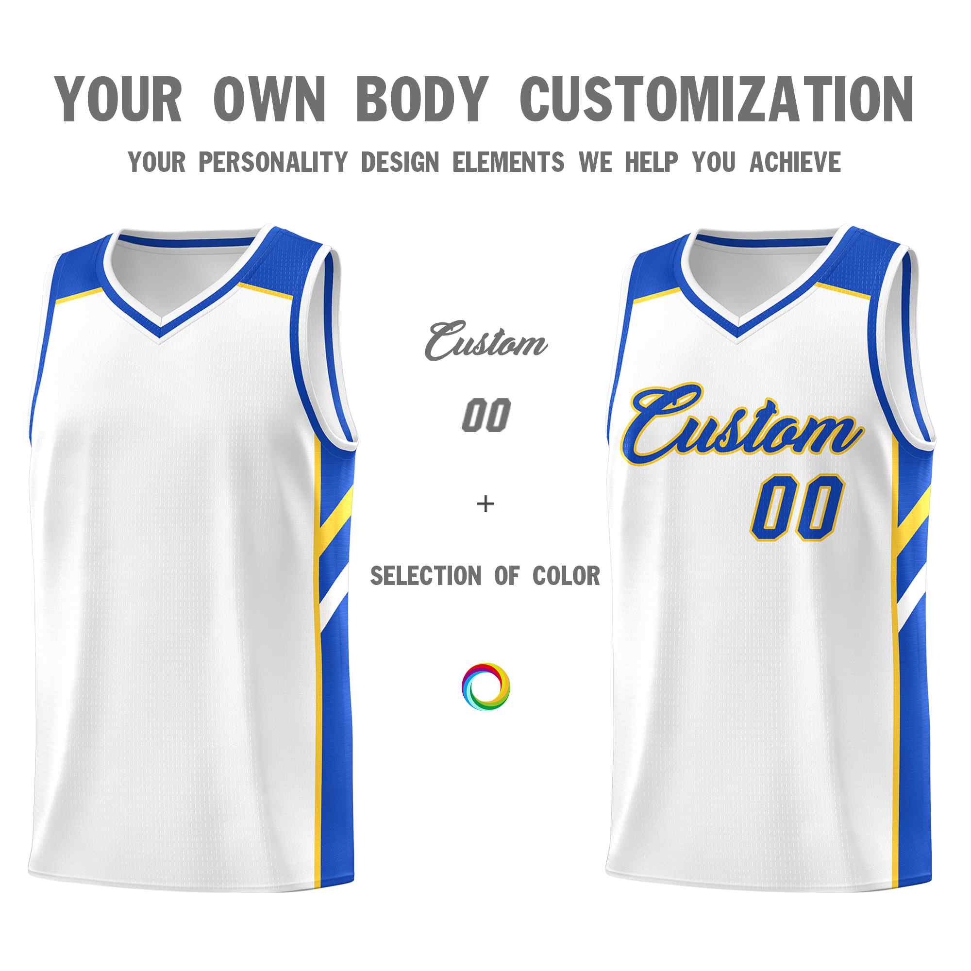 Custom White Royal-Yellow Classic Sets Sports Uniform Basketball Jersey