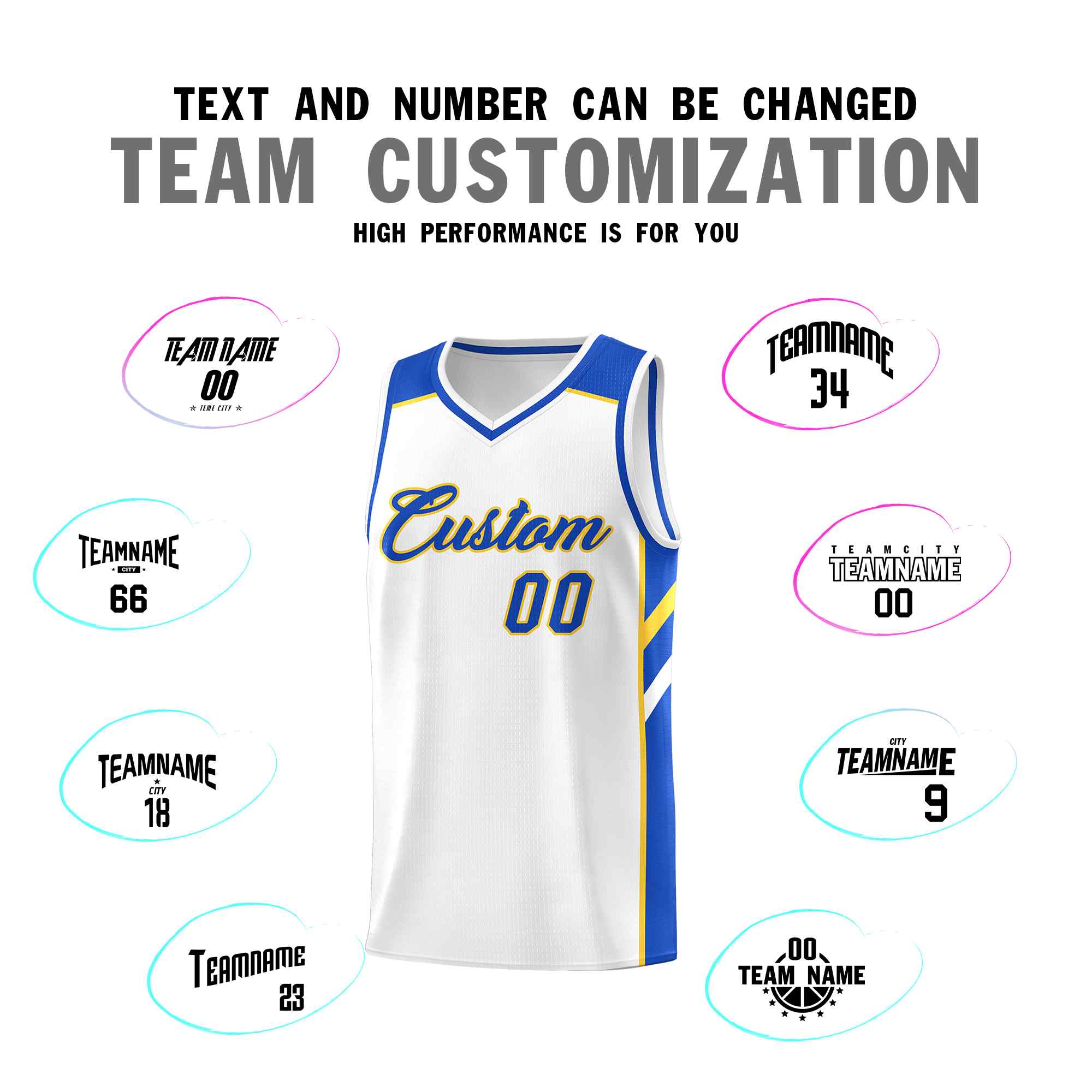 Custom White Royal-Yellow Classic Sets Sports Uniform Basketball Jersey