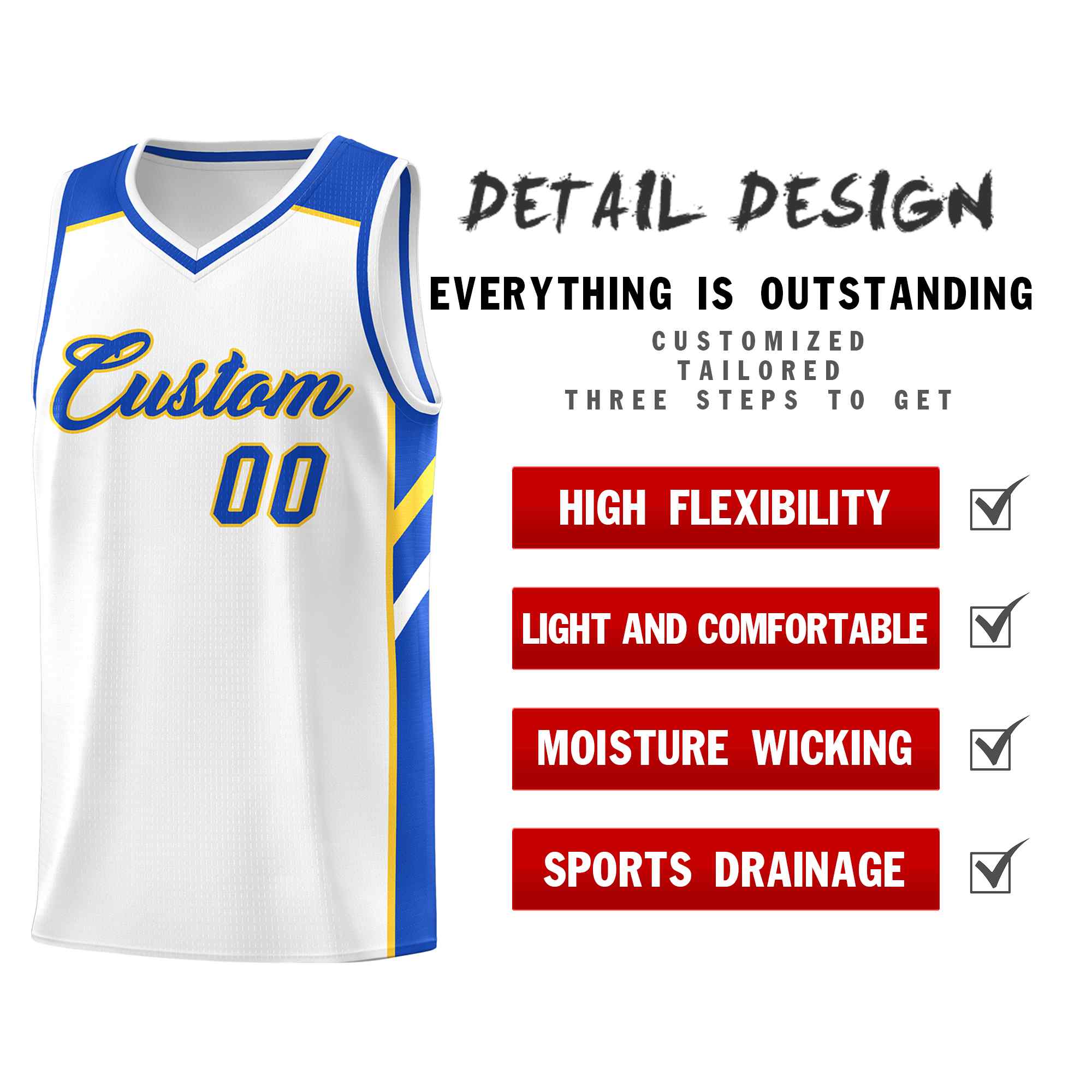 Custom White Royal-Yellow Classic Sets Sports Uniform Basketball Jersey