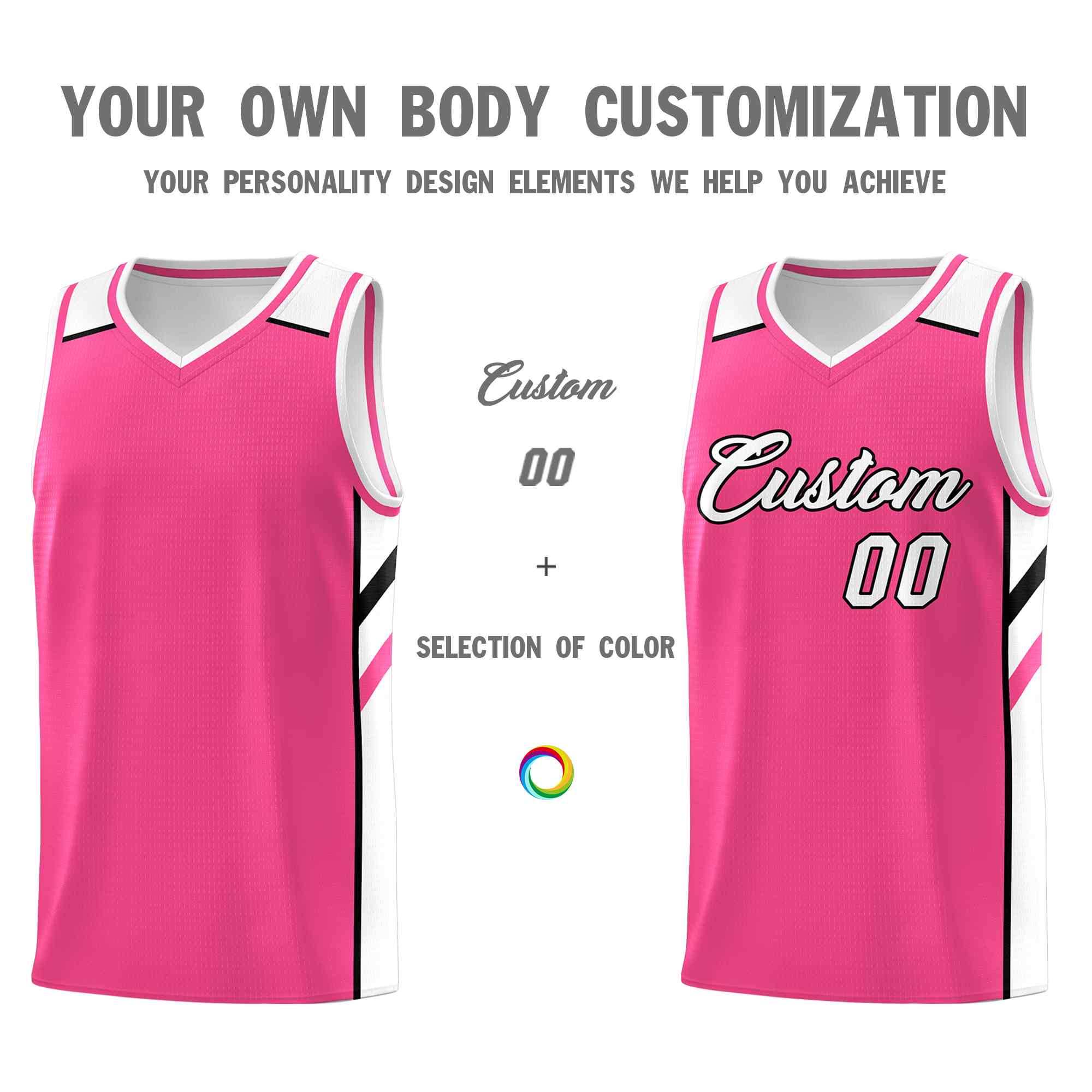 Custom Pink White-Black Classic Sets Sports Uniform Basketball Jersey