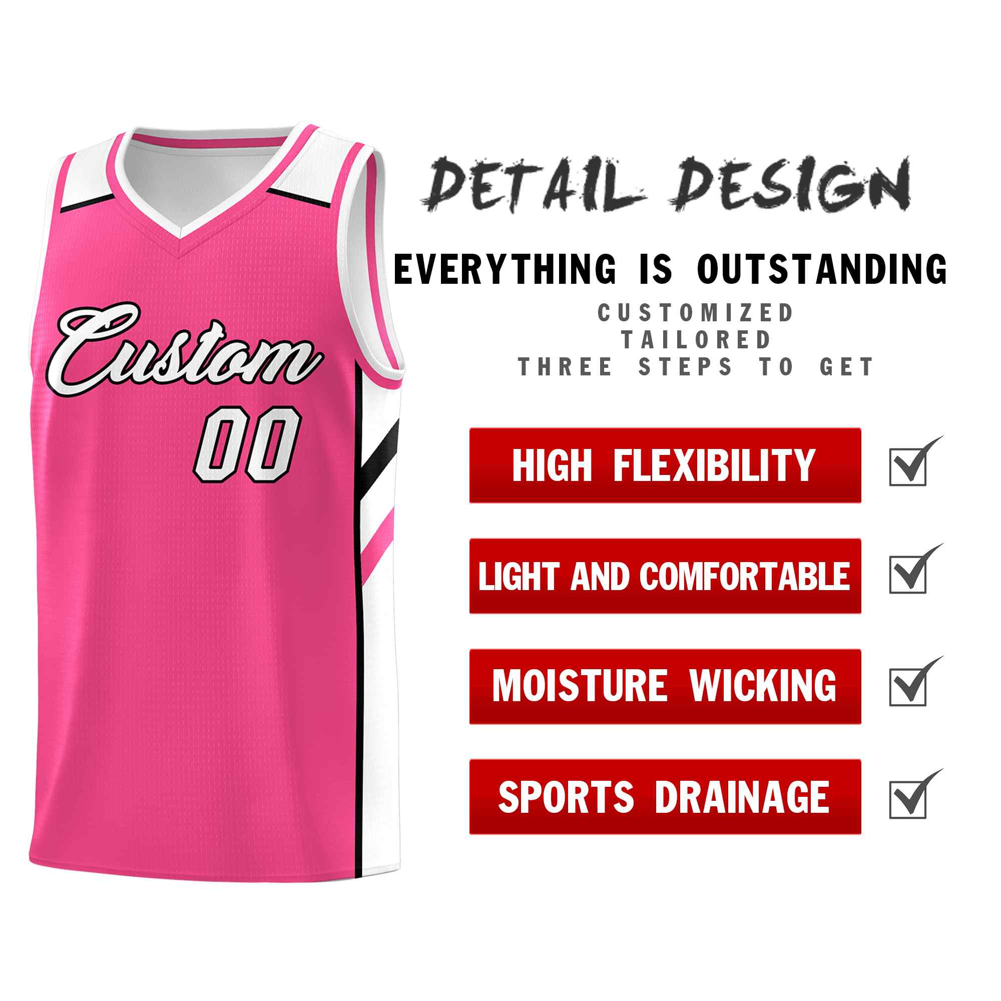 Ensembles classiques rose blanc-noir personnalisés, maillot de basket-ball uniforme de sport