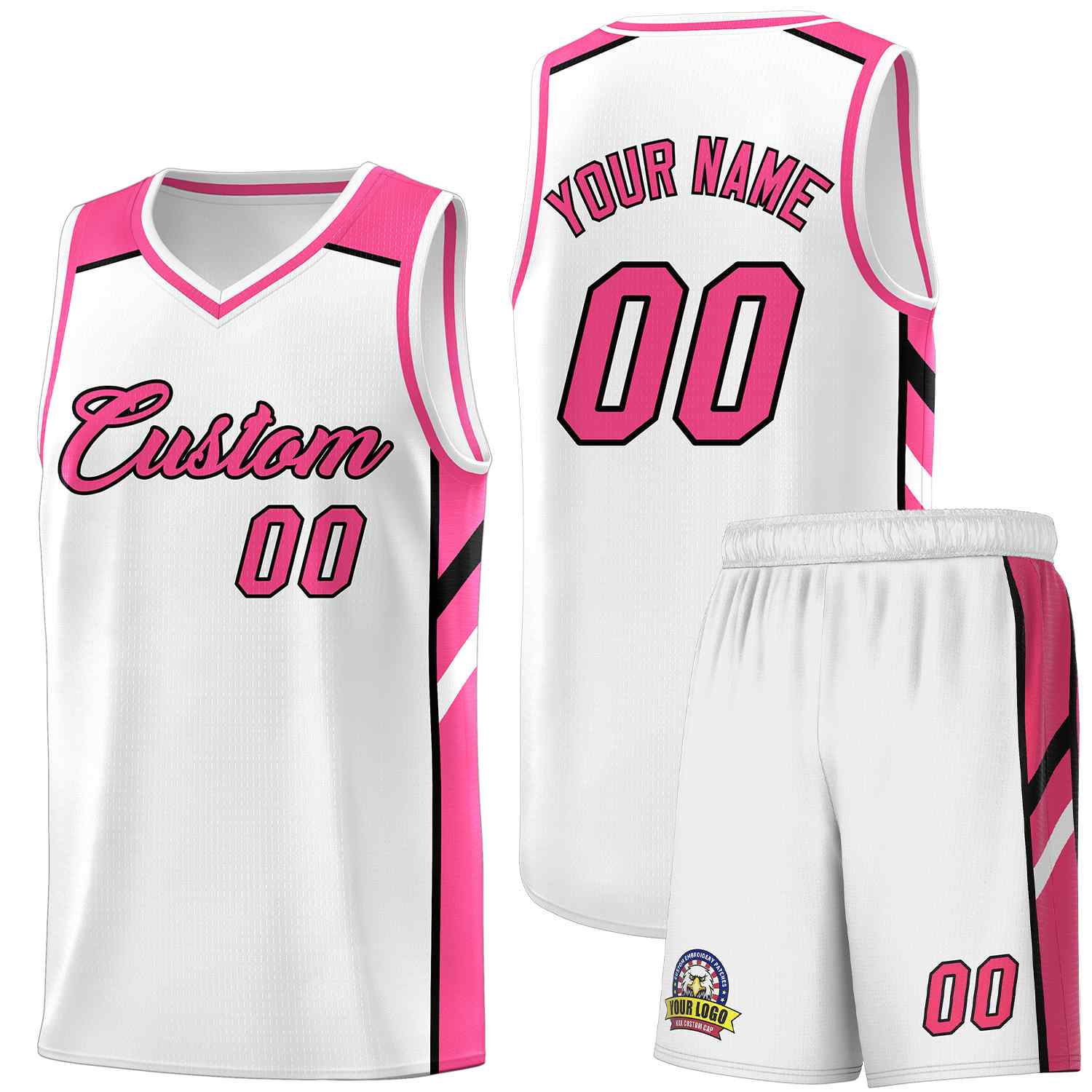 Ensembles classiques personnalisés blanc rose-noir, maillot de basket-ball uniforme de sport