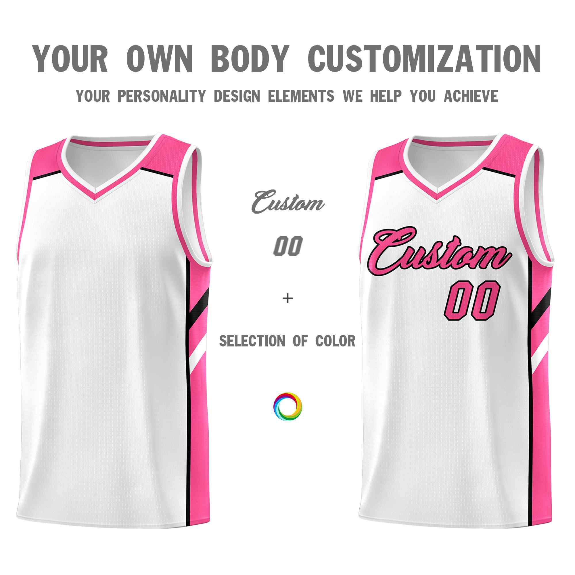 Ensembles classiques personnalisés blanc rose-noir, maillot de basket-ball uniforme de sport