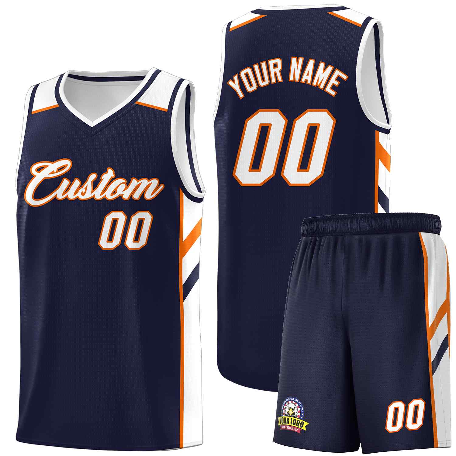 Custom Navy White-Orange Classic Sets Sports Uniform Basketball Jersey