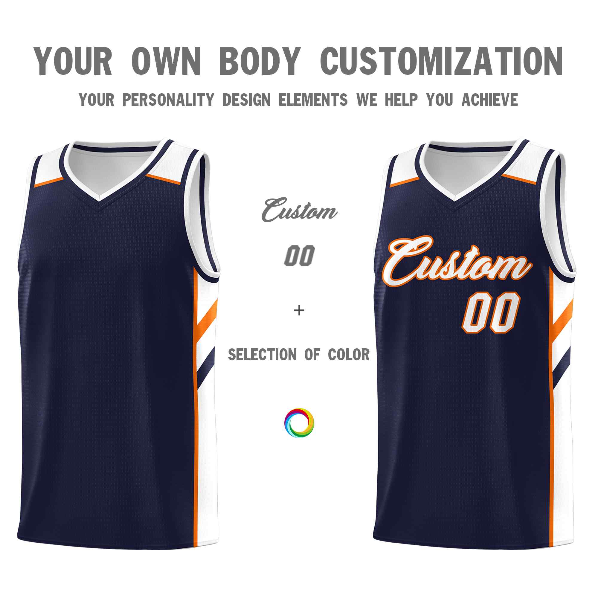 Custom Navy White-Orange Classic Sets Sports Uniform Basketball Jersey