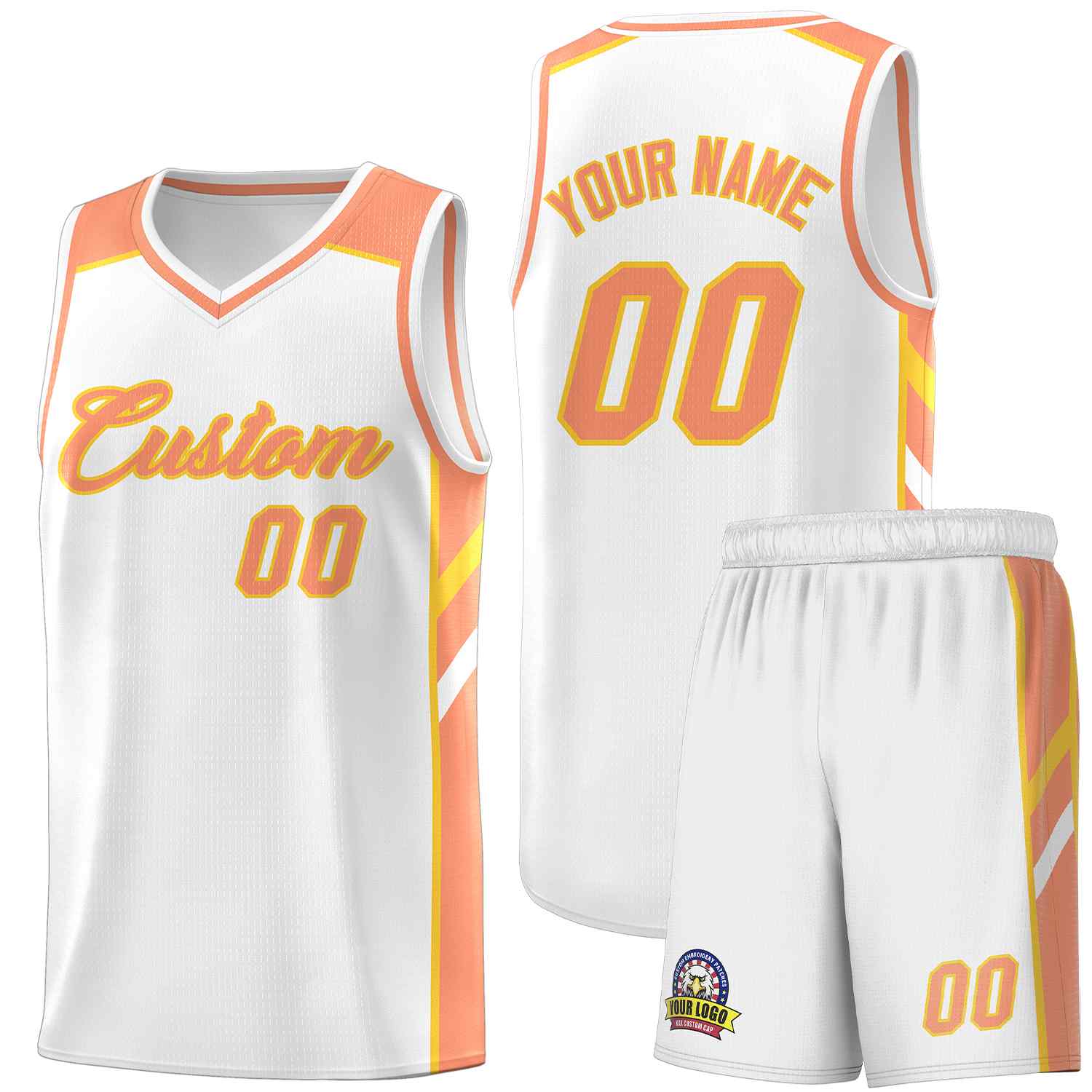 Maillot de basket-ball uniforme de sport, ensemble classique blanc Orange-jaune personnalisé