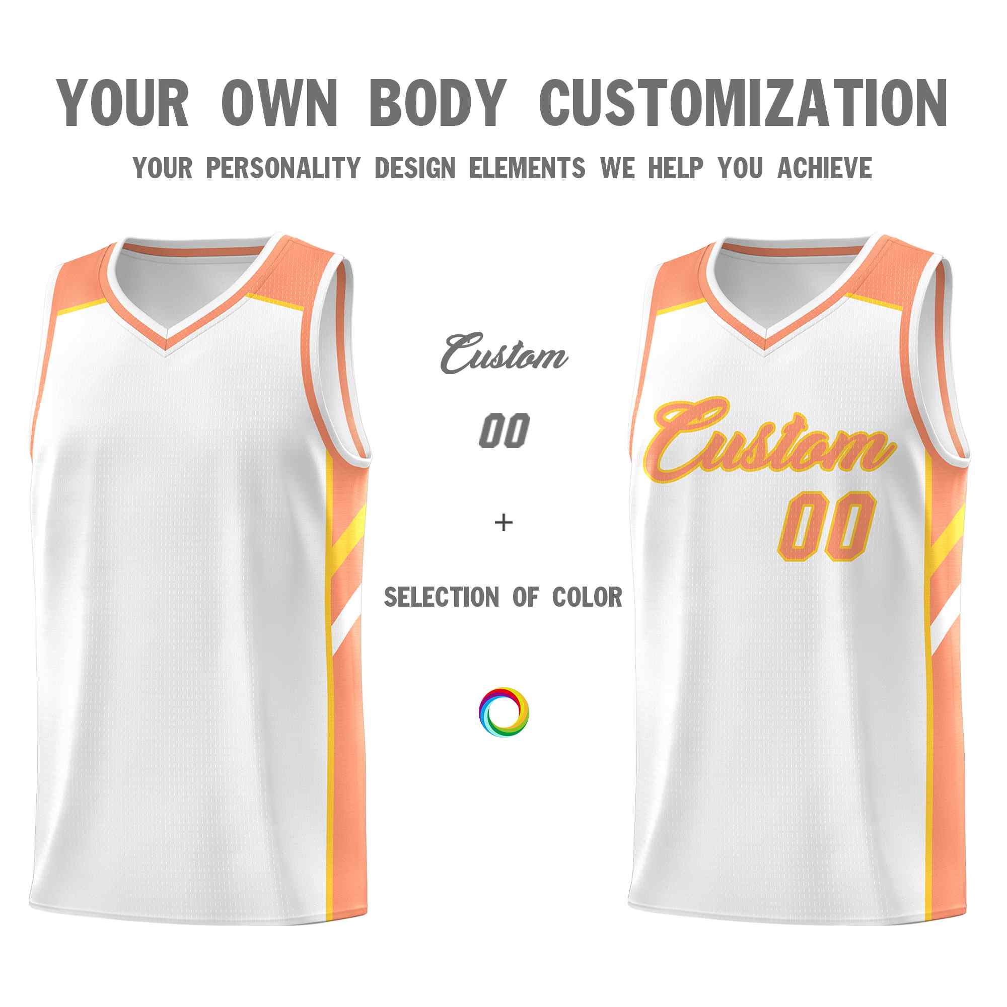 Custom White Orange-Yellow Classic Sets Sports Uniform Basketball Jersey