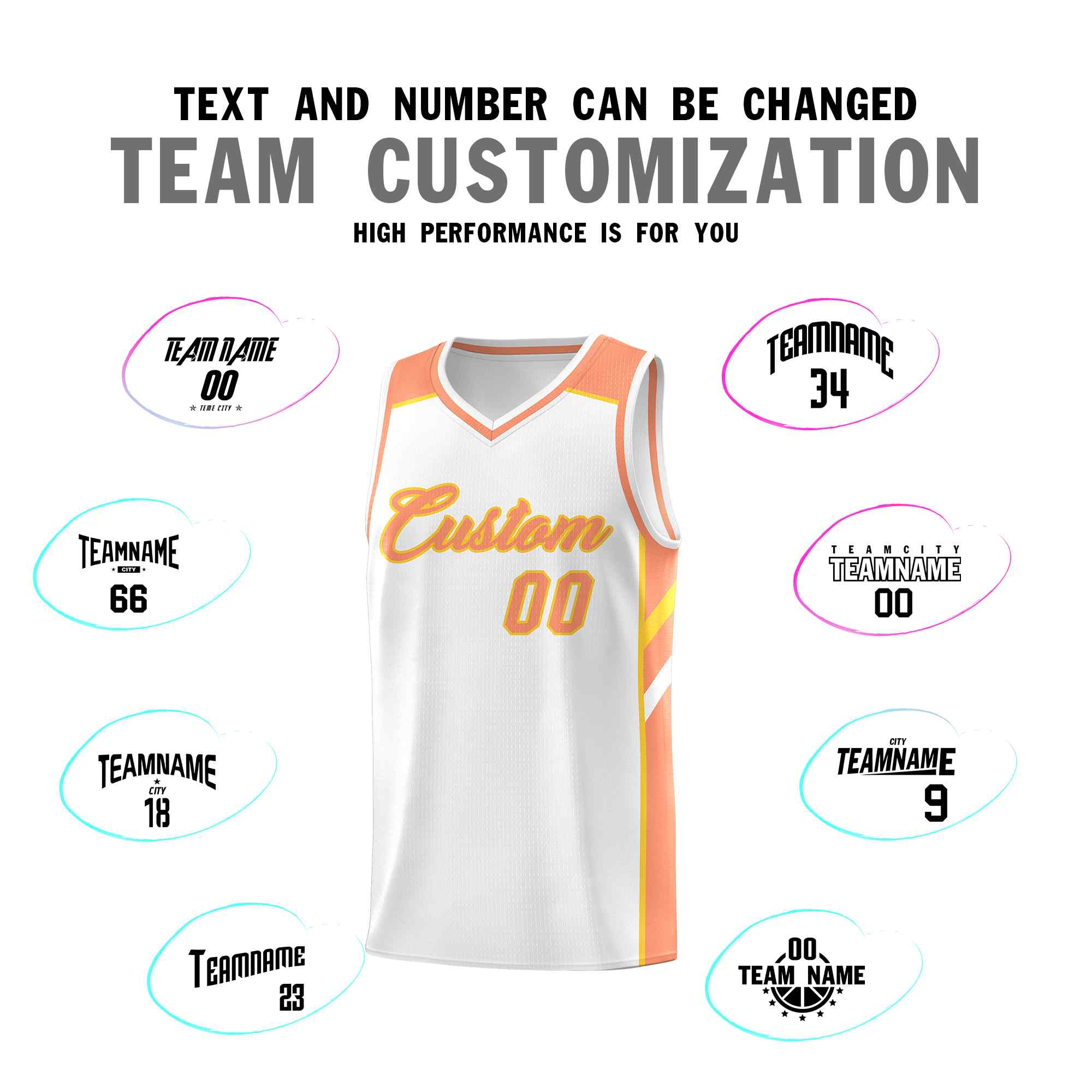 Custom White Orange-Yellow Classic Sets Sports Uniform Basketball Jersey