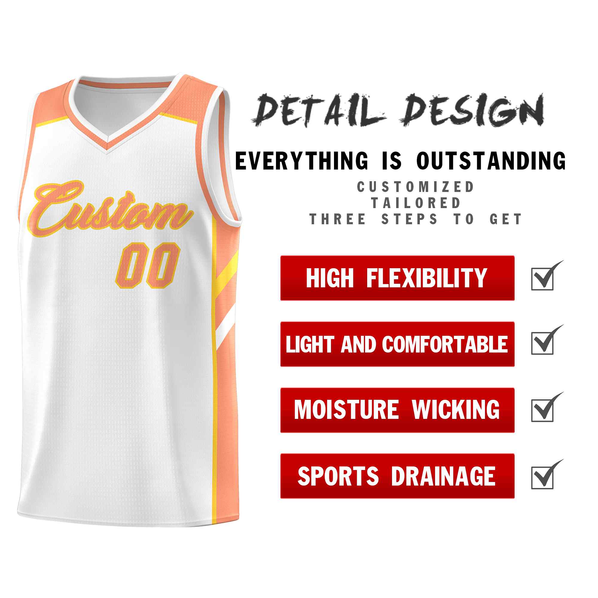 Custom White Orange-Yellow Classic Sets Sports Uniform Basketball Jersey