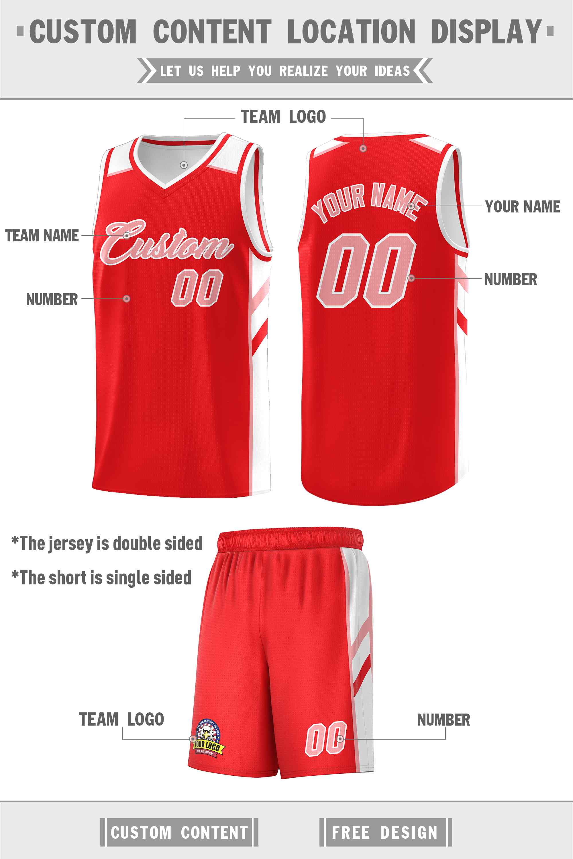 Ensembles classiques personnalisés rouge rose-blanc, maillot de basket-ball uniforme de sport