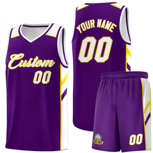 Ensemble classique violet blanc-jaune personnalisé, uniforme de sport, maillot de basket-ball