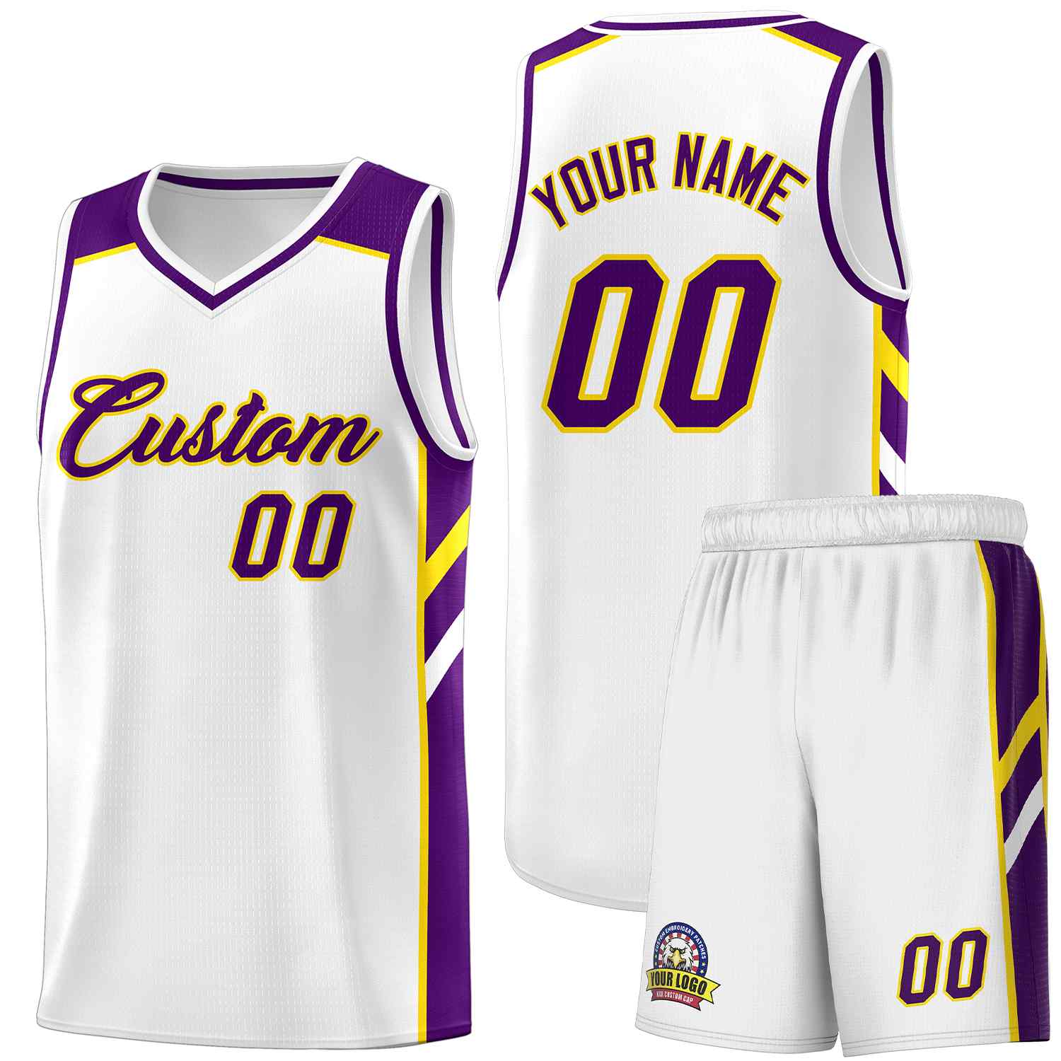 Ensembles classiques personnalisés blanc violet-jaune, maillot de basket-ball uniforme de sport