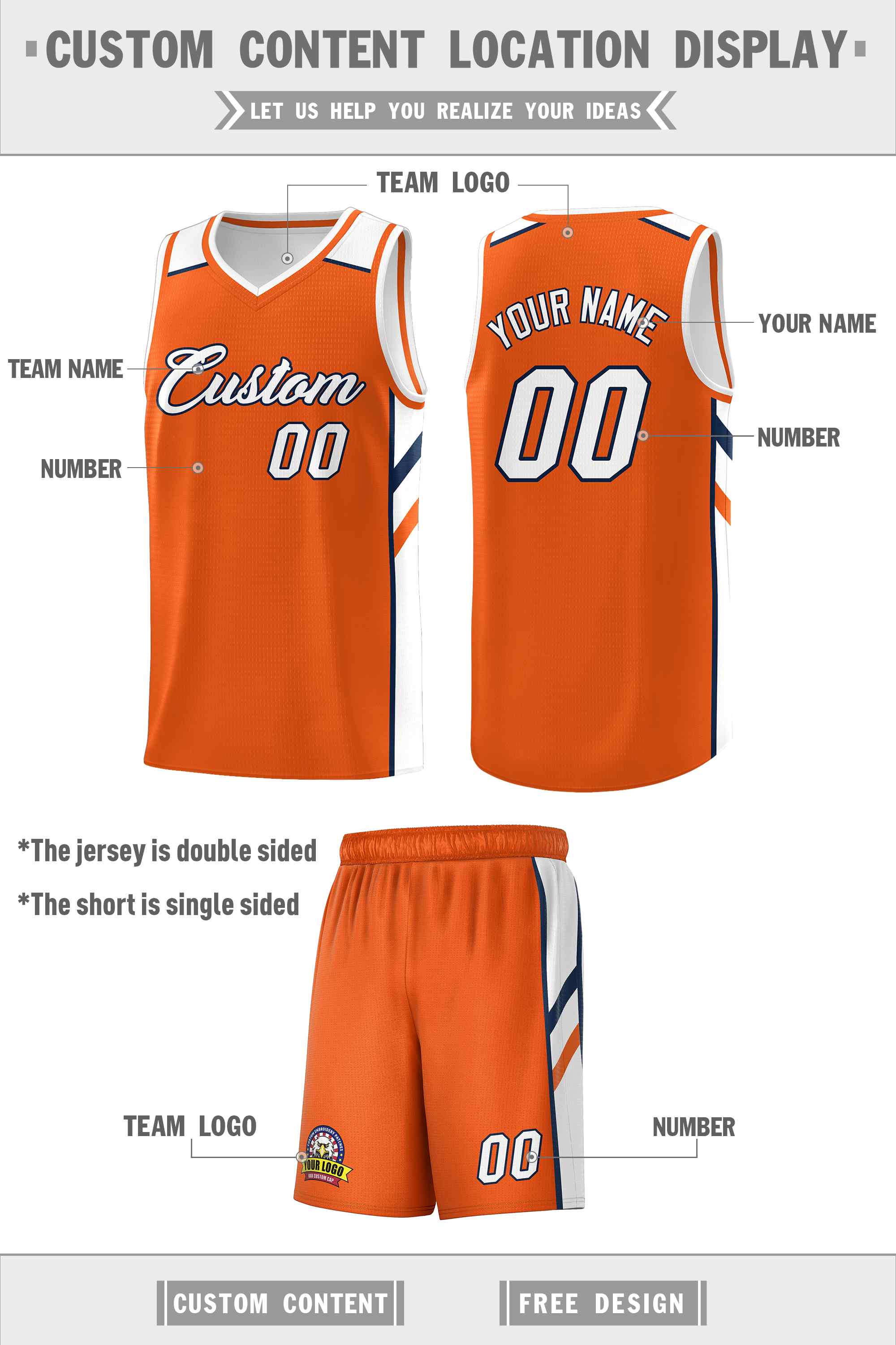 Custom Orange White-Navy Classic Sets Sports Uniform Basketball Jersey