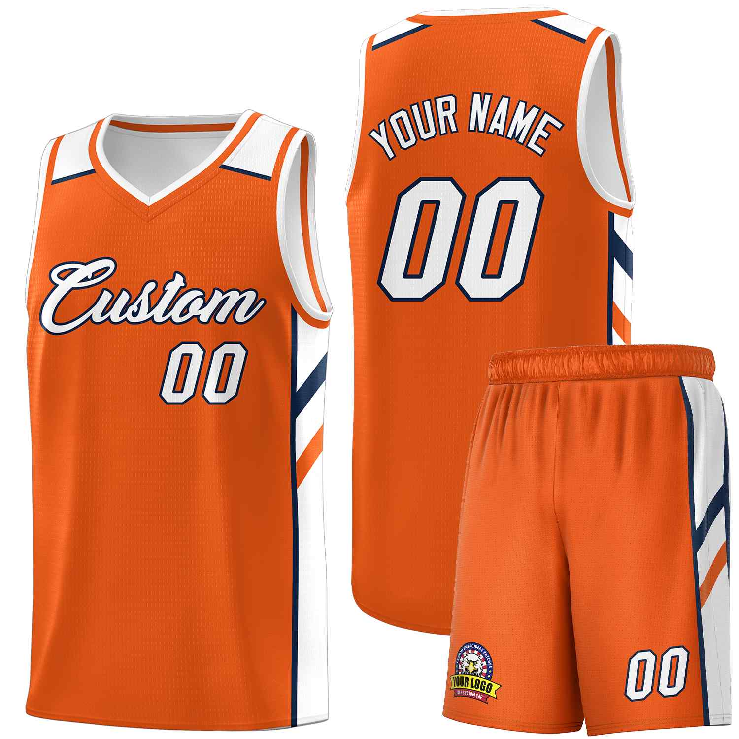 Maillot de basket-ball uniforme de sport, ensembles classiques Orange blanc-marine personnalisés