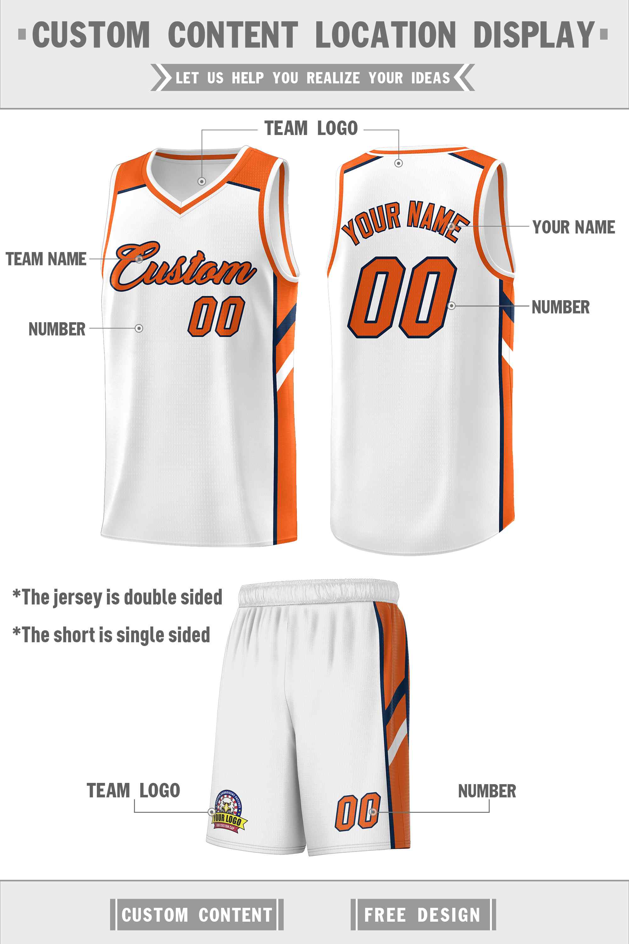 Custom White Orange-Navy Classic Sets Sports Uniform Basketball Jersey