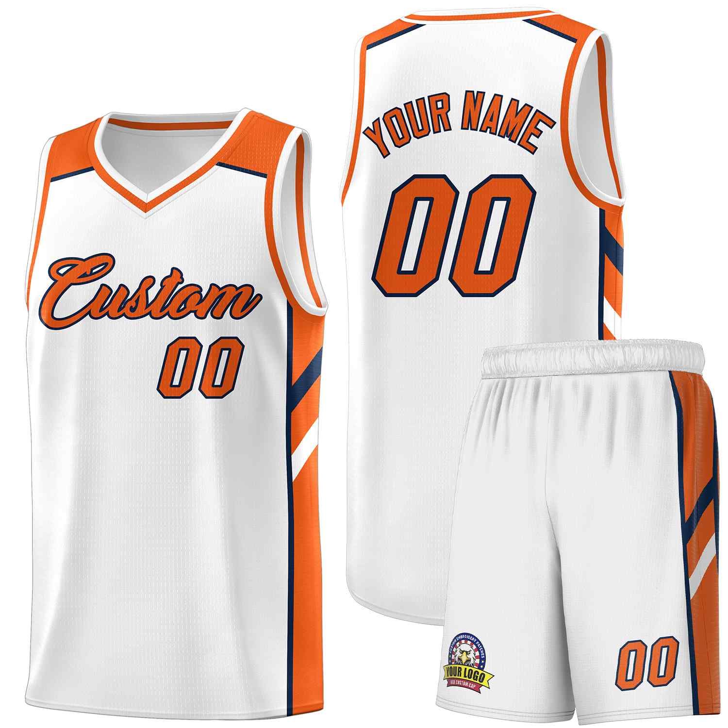 Maillot de basket-ball uniforme de sport, ensemble classique blanc Orange-marine personnalisé