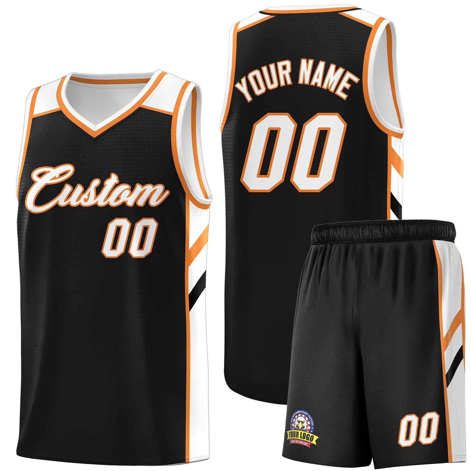 Maillot de basket-ball uniforme de sport, ensembles classiques personnalisés noir blanc-Orange