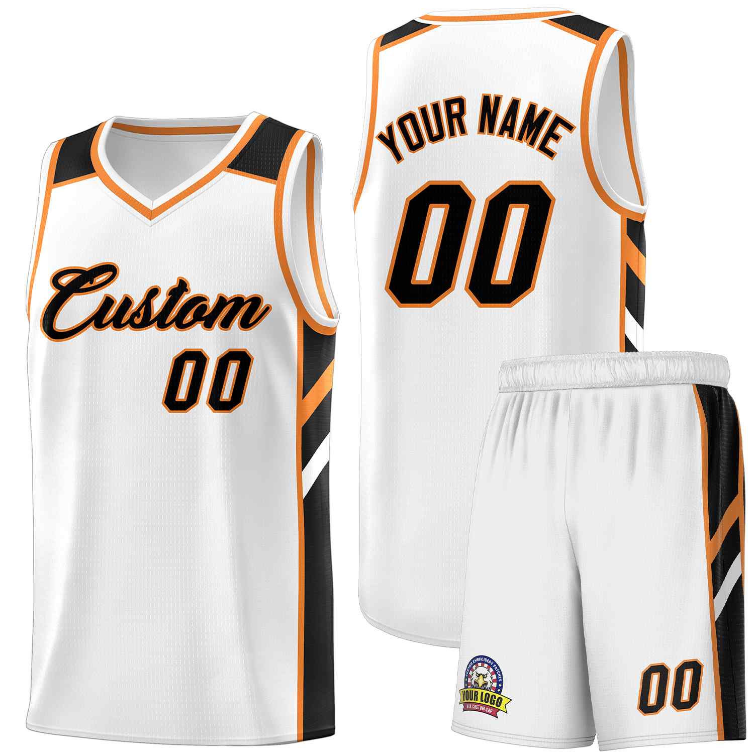 Ensembles classiques personnalisés blanc noir-Orange, maillot de basket-ball uniforme de sport