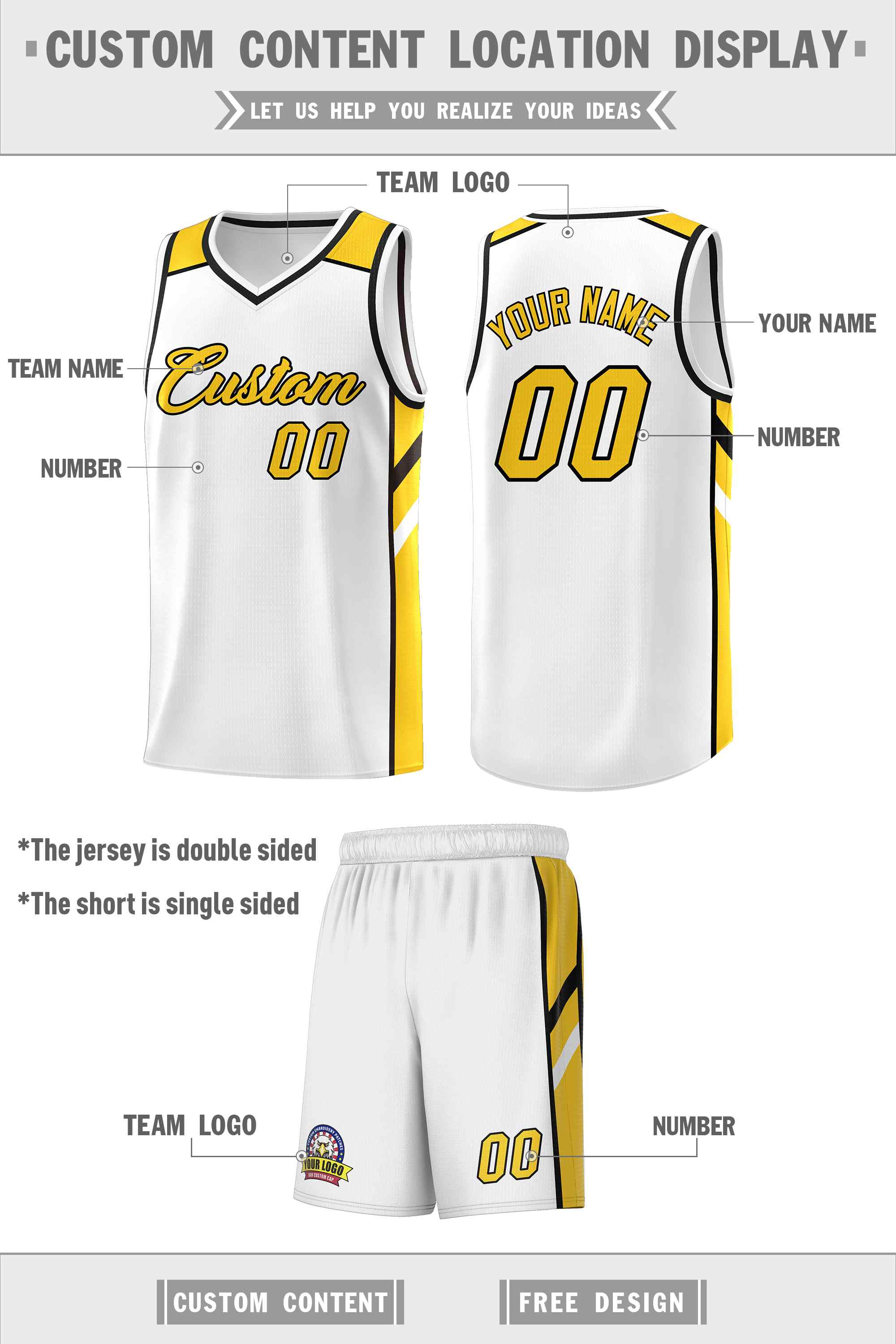 Custom White Yellow-Black Classic Sets Sports Uniform Basketball Jersey