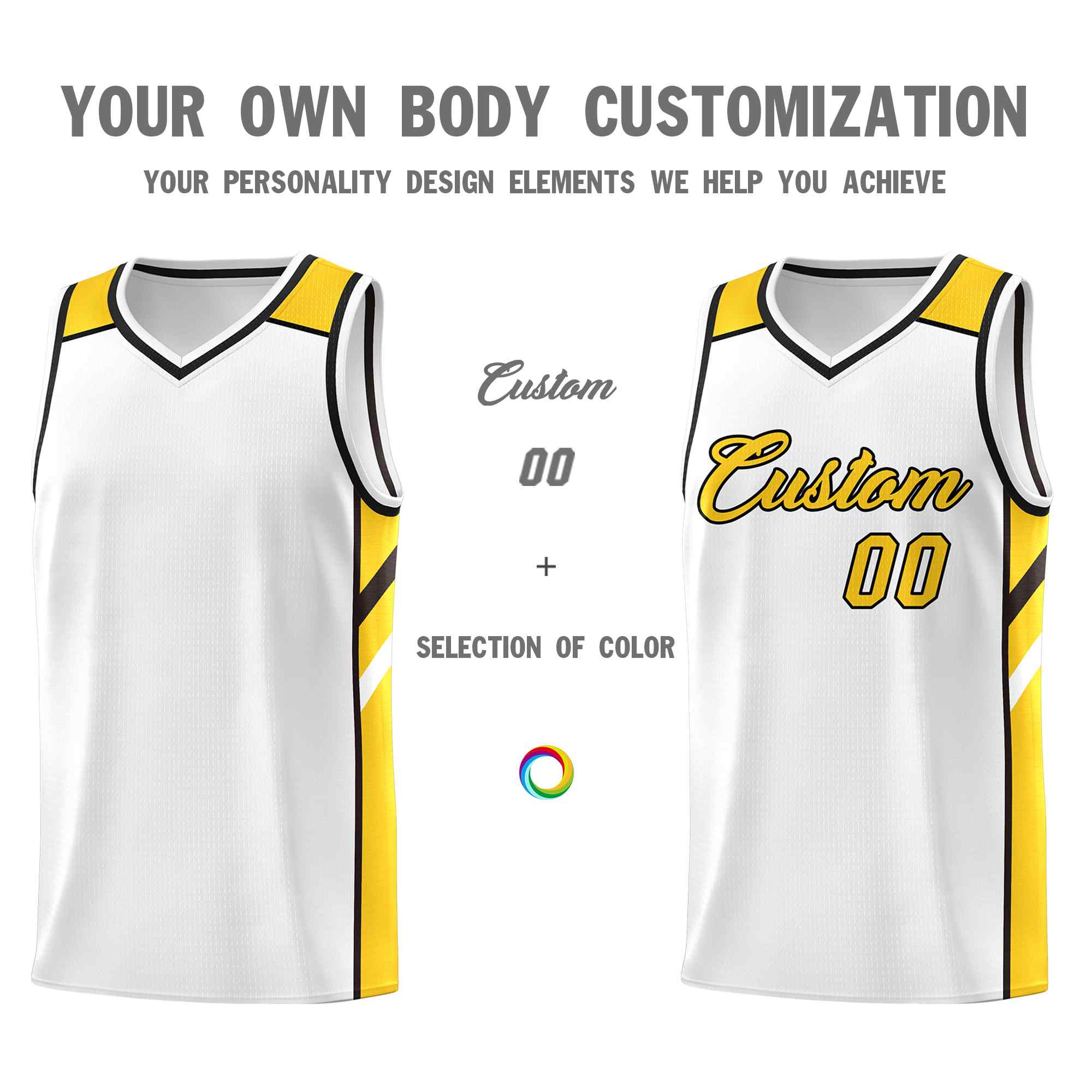 Custom White Yellow-Black Classic Sets Sports Uniform Basketball Jersey