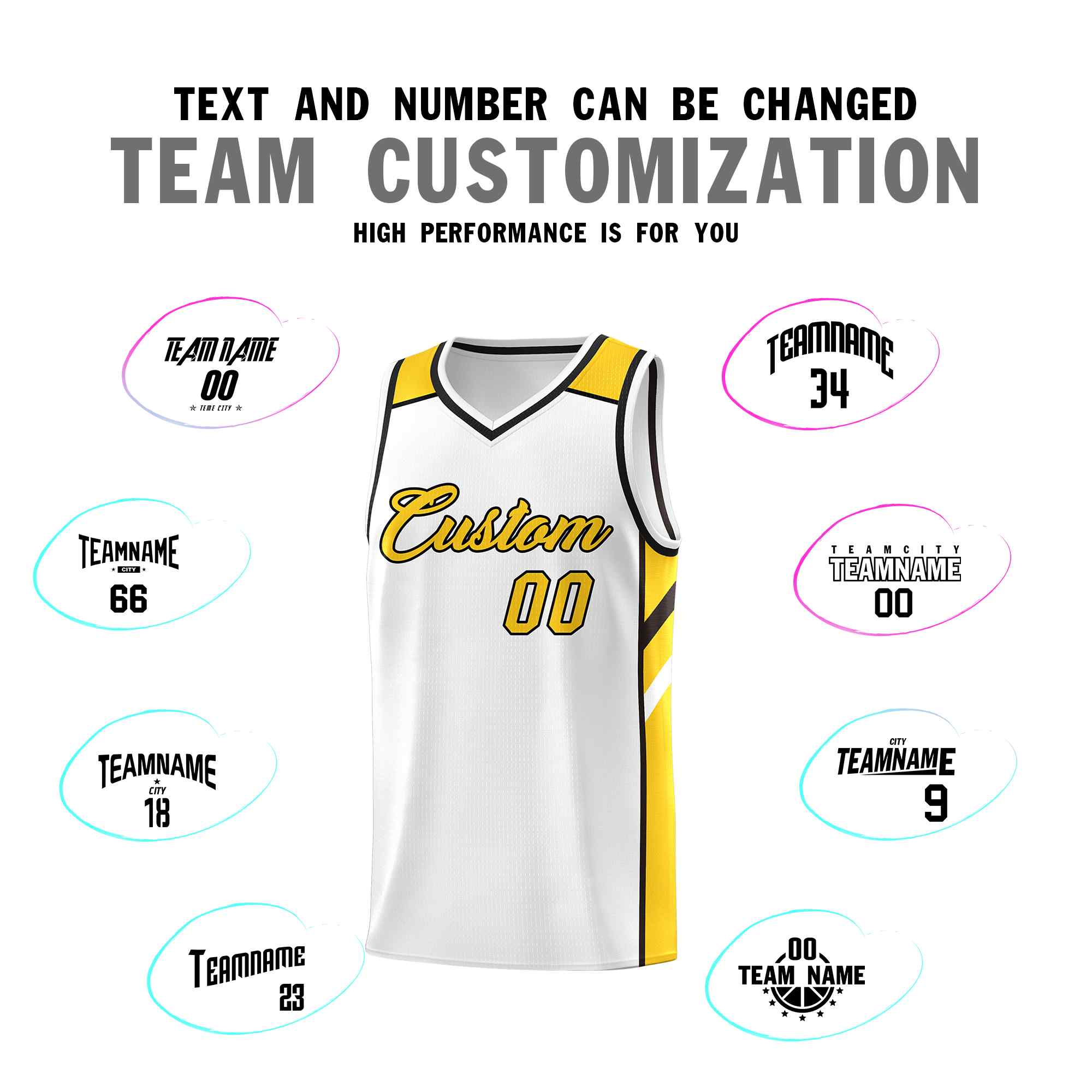 Custom White Yellow-Black Classic Sets Sports Uniform Basketball Jersey