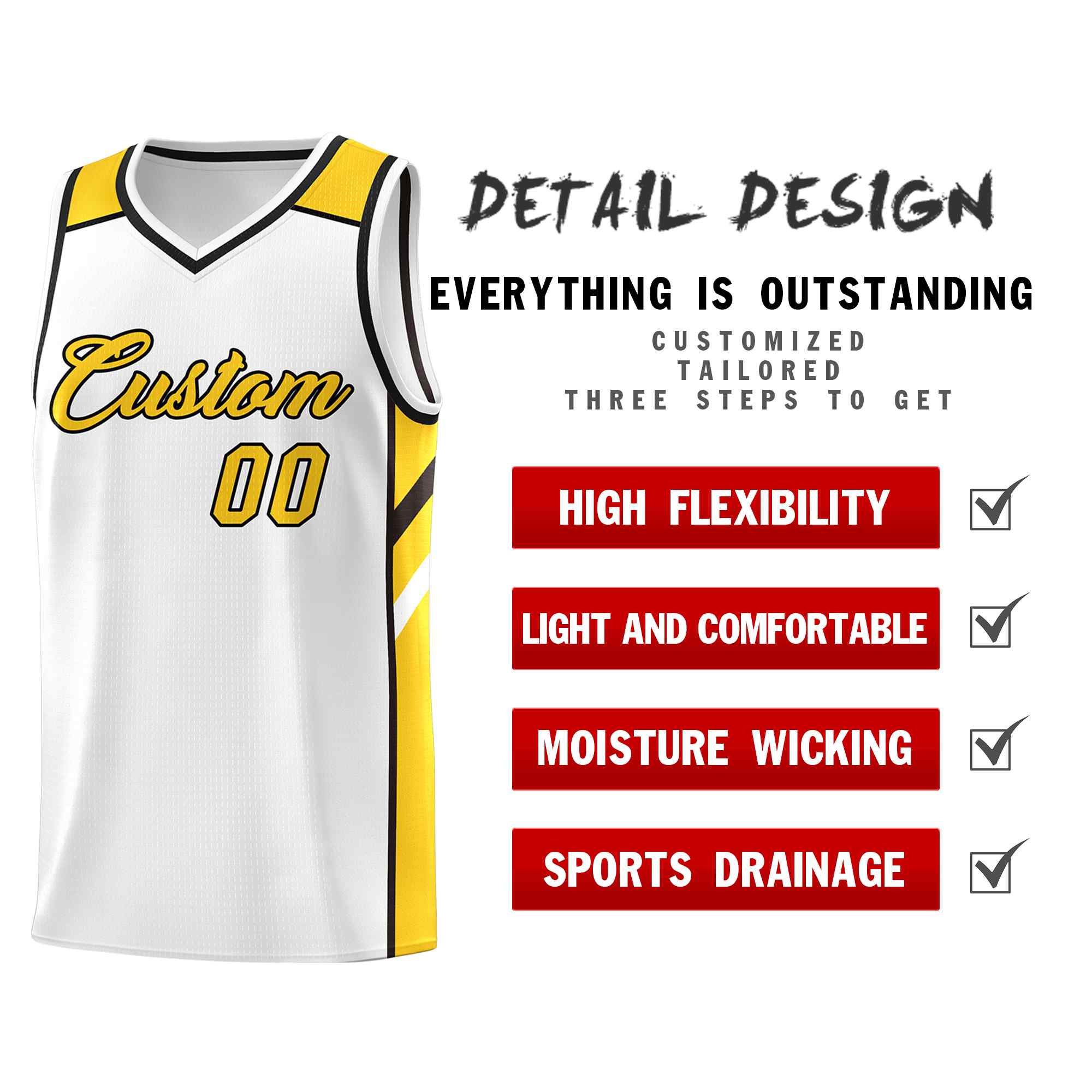 Ensembles classiques personnalisés blanc jaune-noir, maillot de basket-ball uniforme de sport