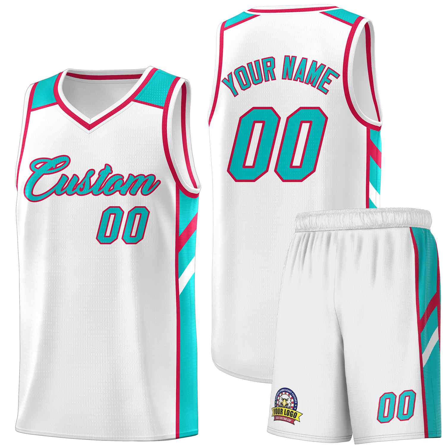 Maillot de basket-ball uniforme de sport, ensembles classiques blancs Aqua-rouge personnalisés