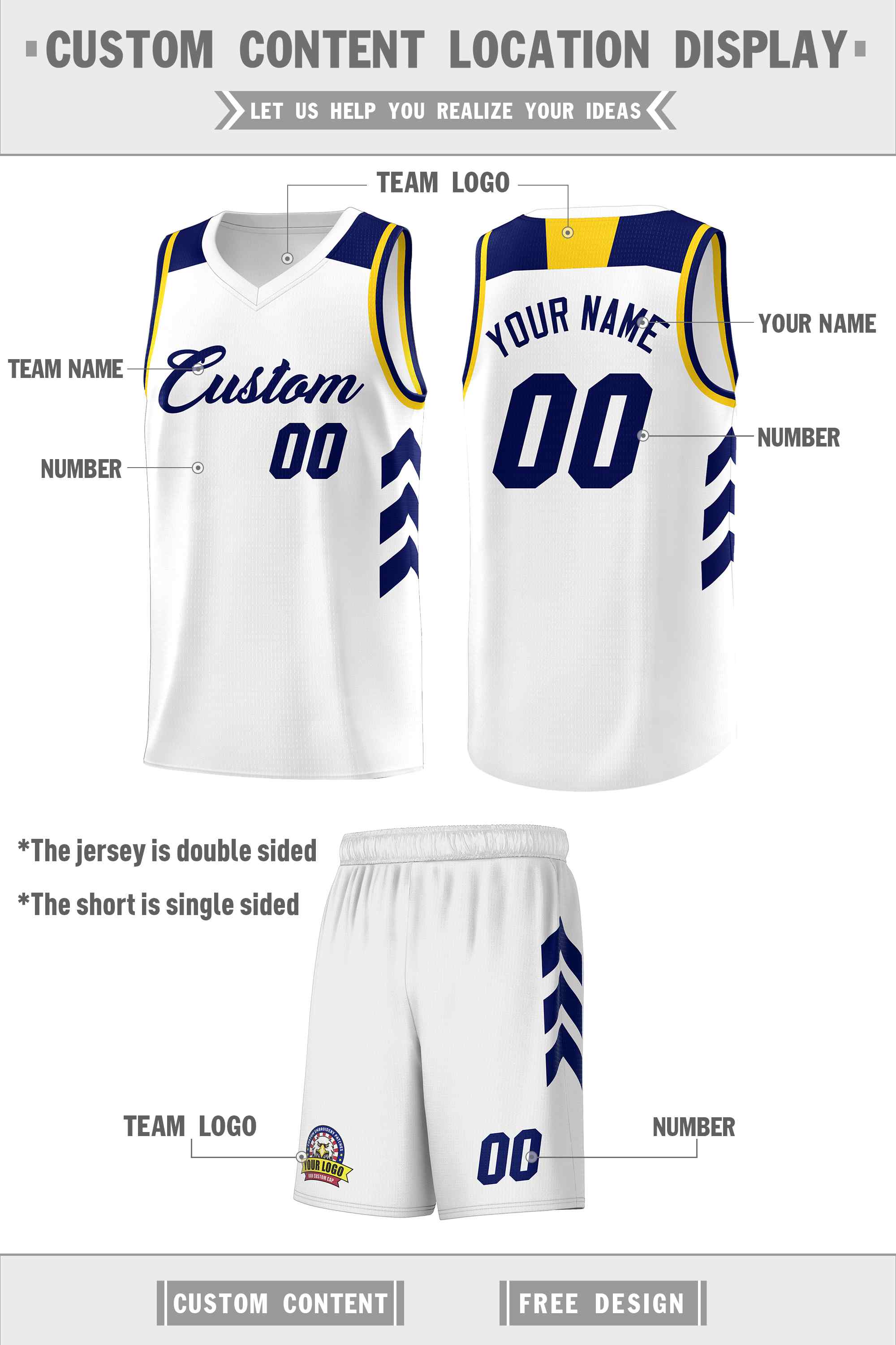 Custom White Navy Classic Sets Sports Uniform Basketball Jersey