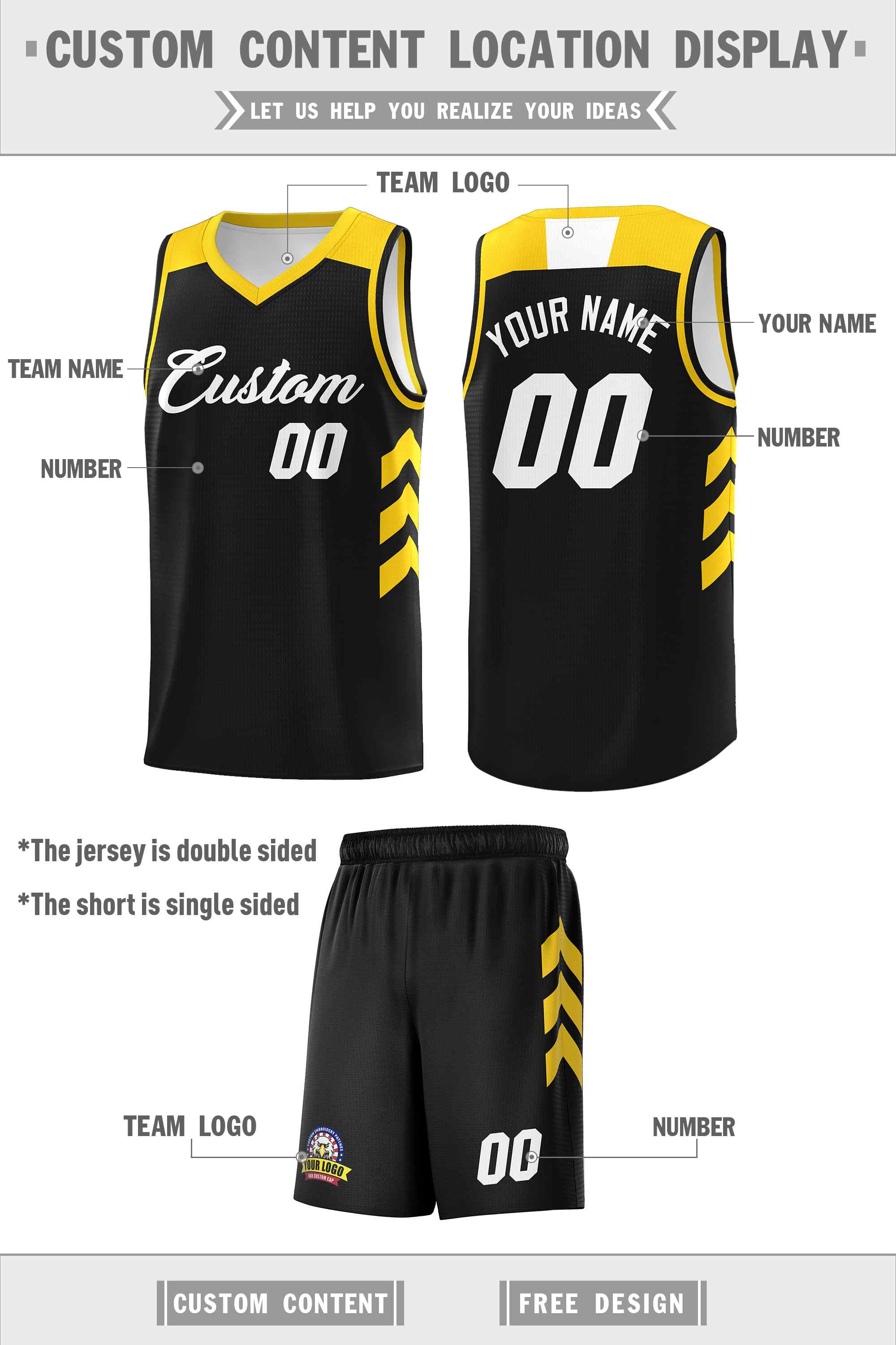 Ensembles classiques noirs et blancs personnalisés, maillot de basket-ball uniforme de sport