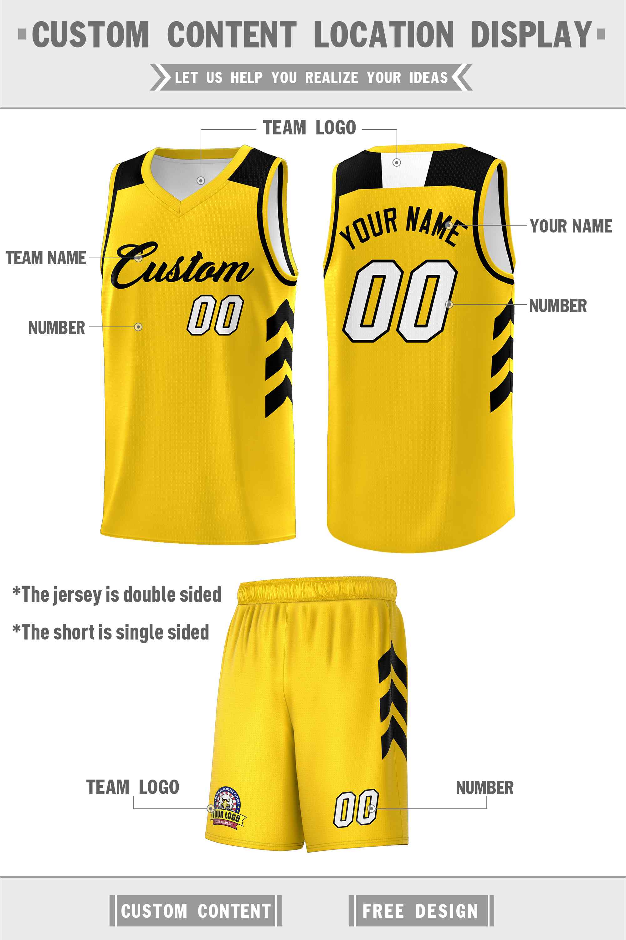 Custom Yellow Black Classic Sets Sports Uniform Basketball Jersey