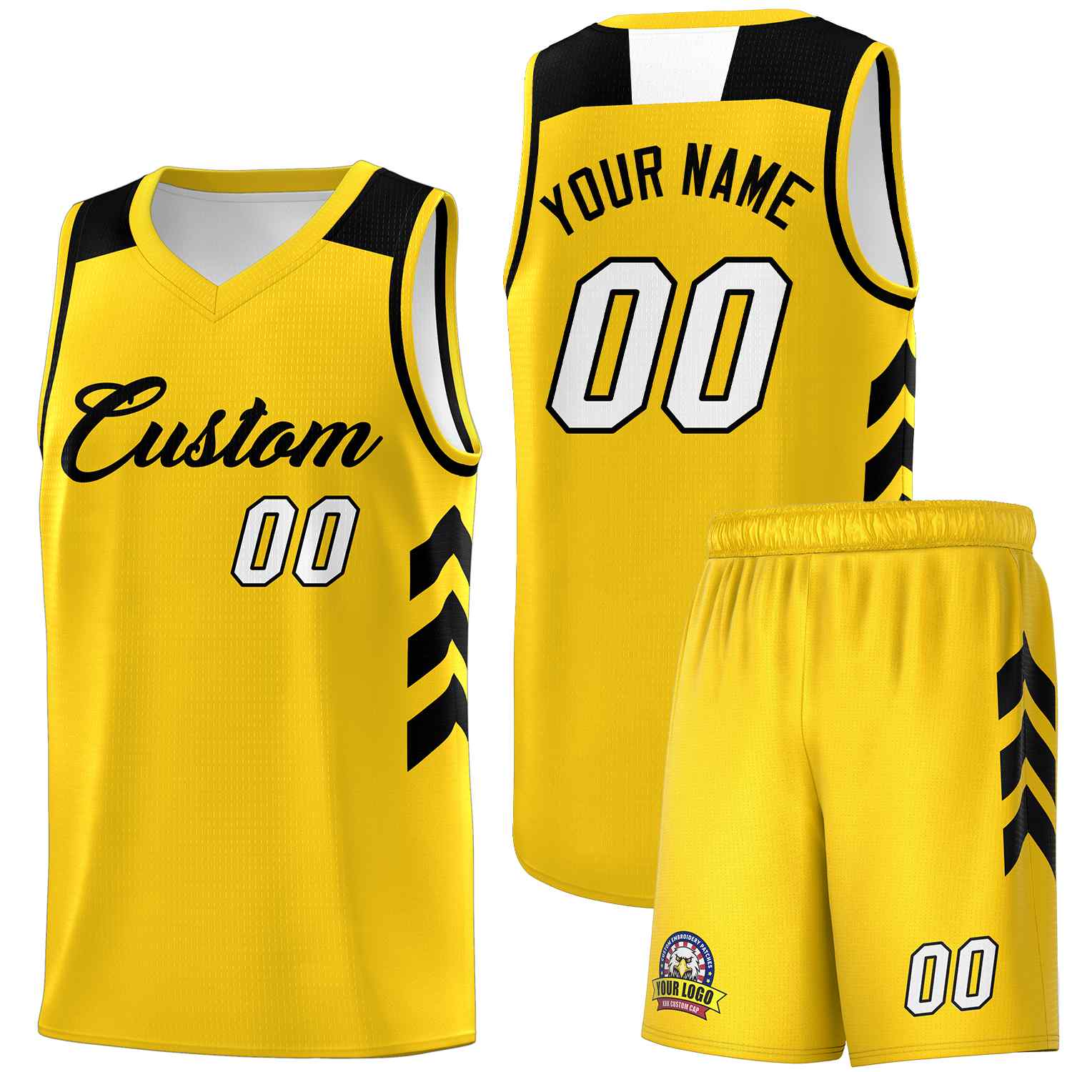 Le classique noir jaune personnalisé définit le maillot de basket-ball uniforme de sport