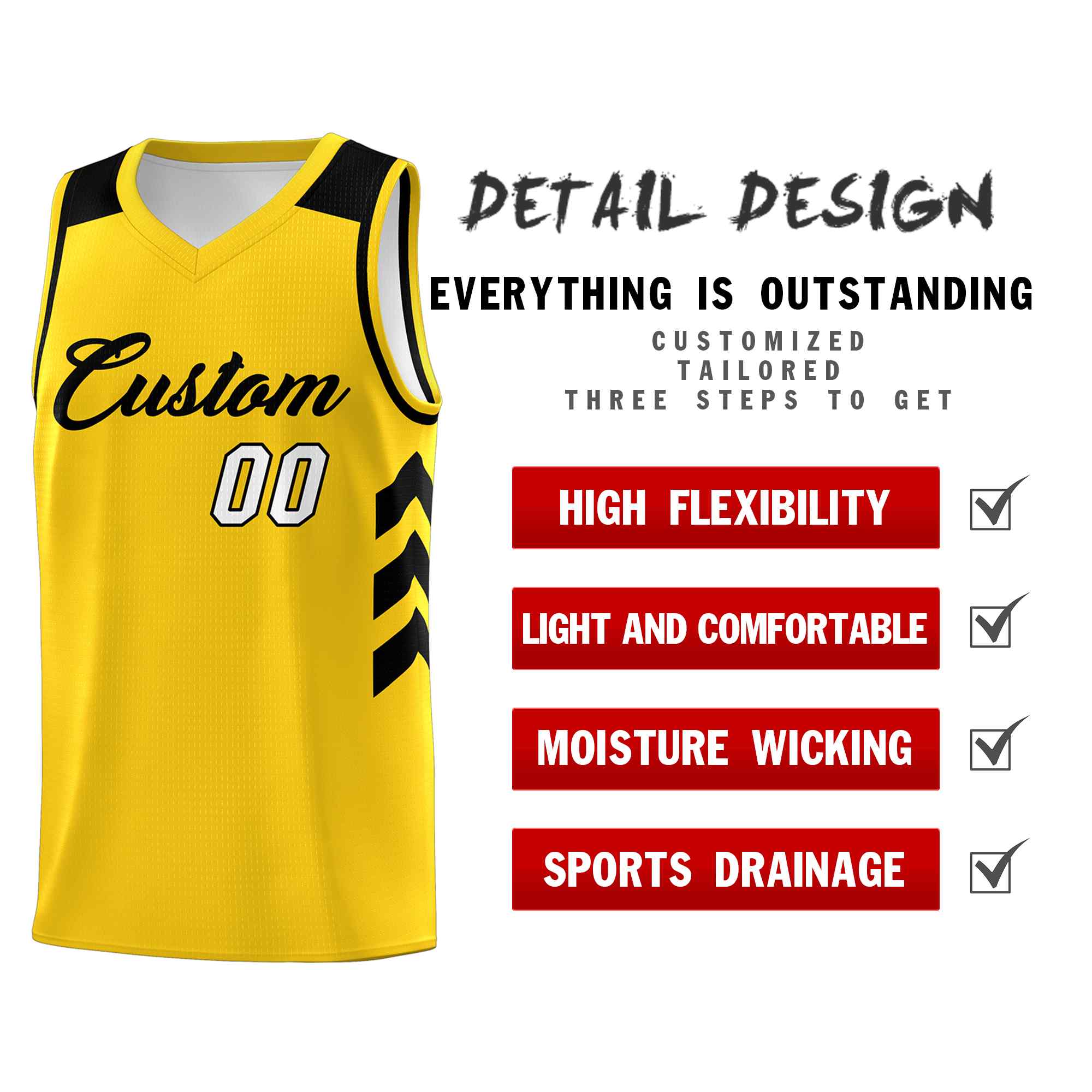 Le classique noir jaune personnalisé définit le maillot de basket-ball uniforme de sport