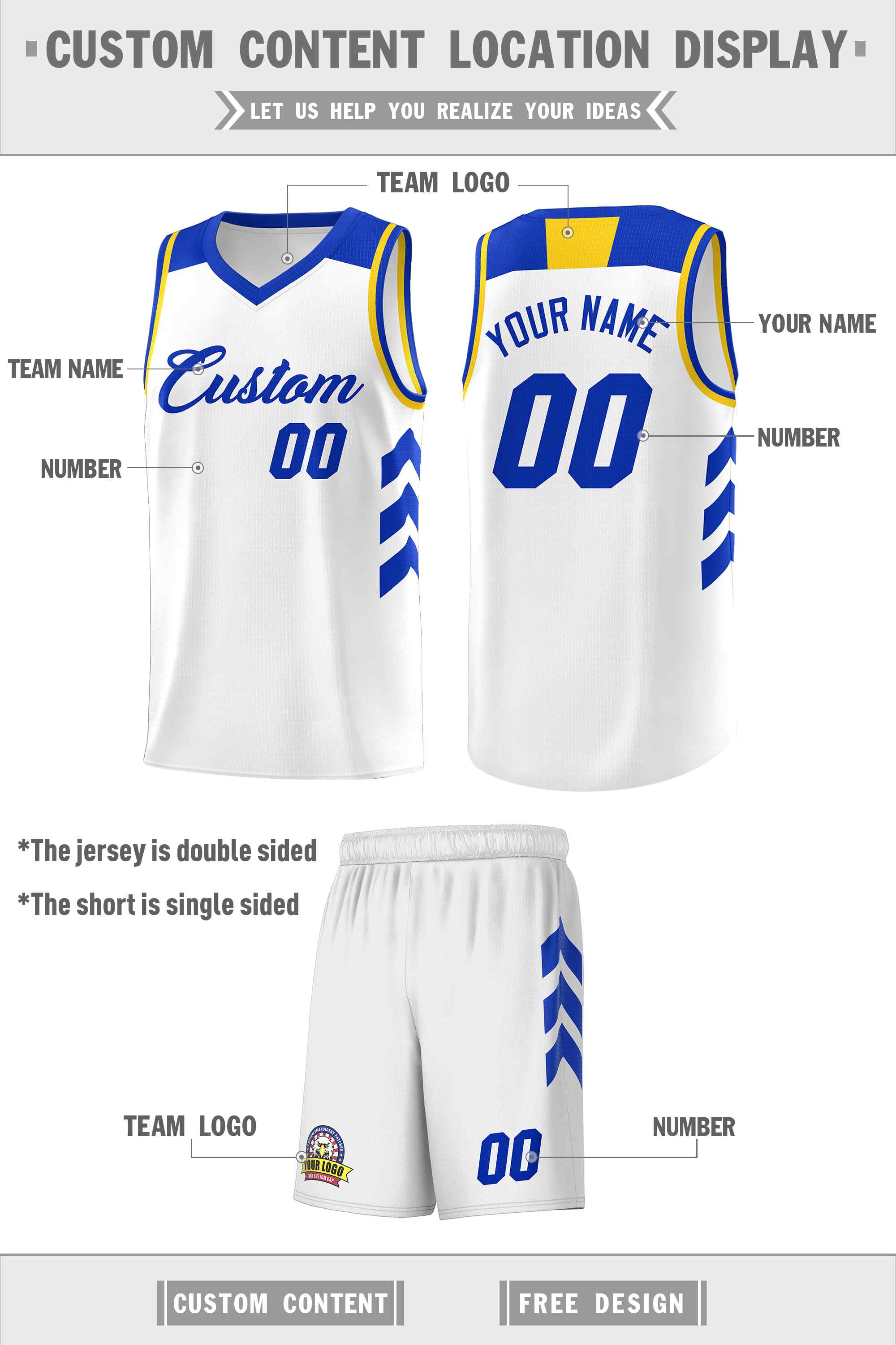 Custom White Royal Classic Sets Sports Uniform Basketball Jersey